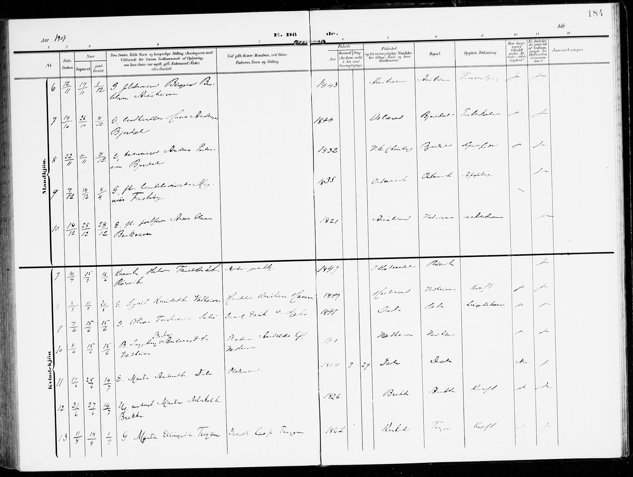 Lavik sokneprestembete, AV/SAB-A-80901: Parish register (official) no. C 2, 1904-1921, p. 184