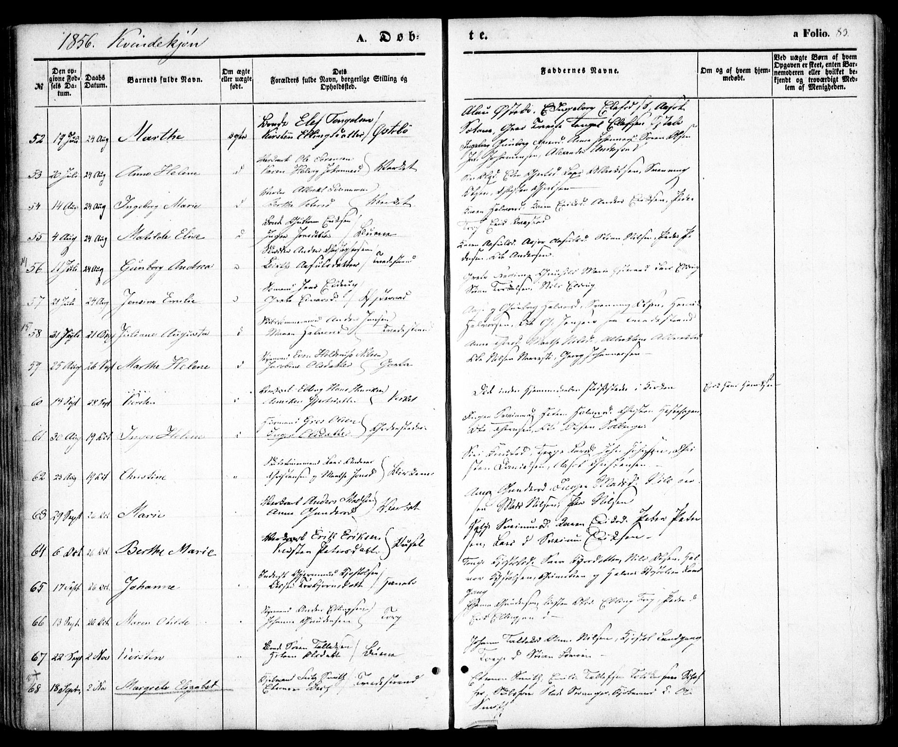 Holt sokneprestkontor, SAK/1111-0021/F/Fa/L0008: Parish register (official) no. A 8, 1849-1860, p. 83