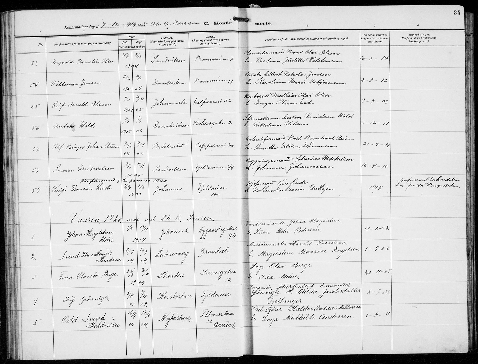 Domkirken sokneprestembete, SAB/A-74801/H/Hab/L0026: Parish register (copy) no. C 6, 1916-1933, p. 34