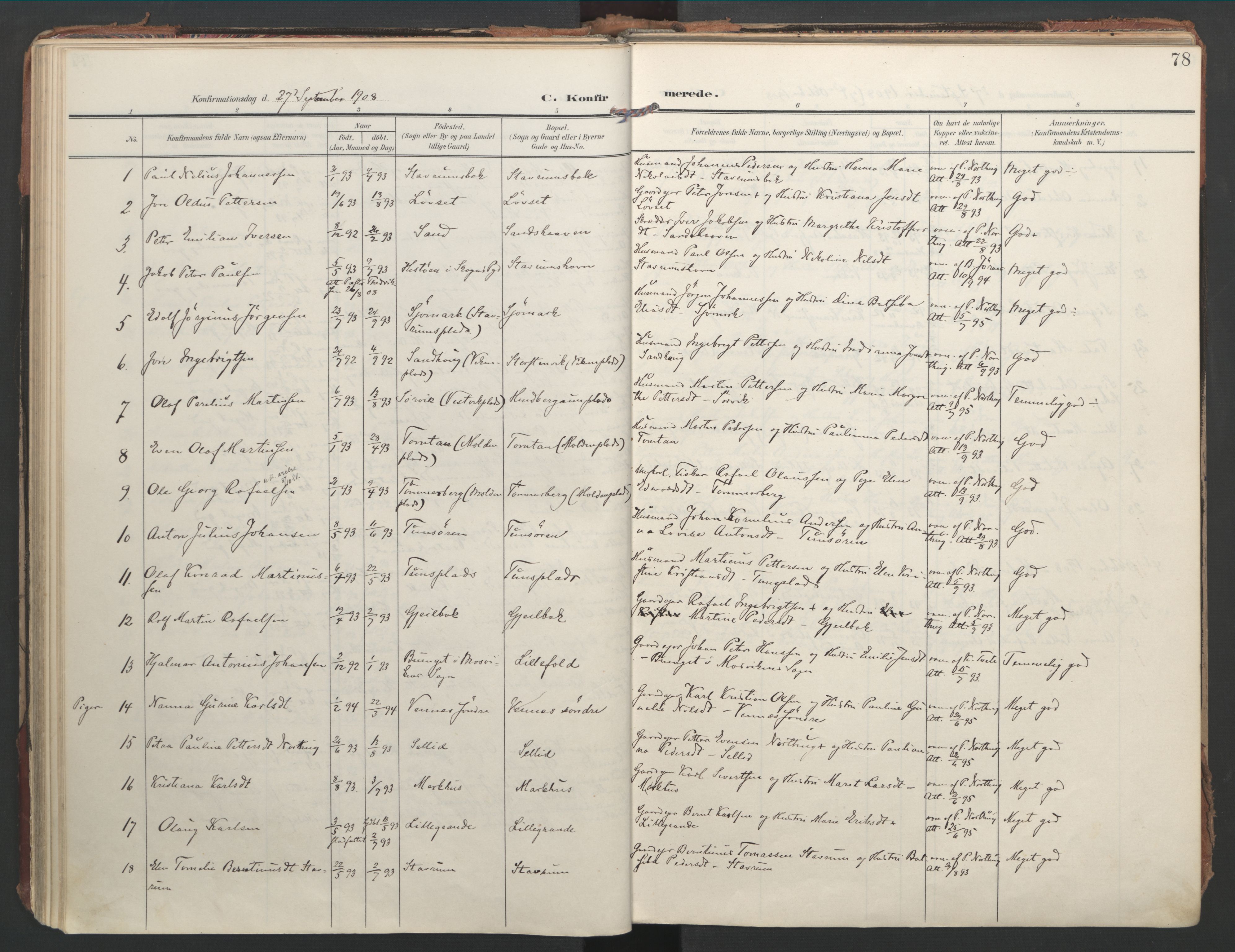 Ministerialprotokoller, klokkerbøker og fødselsregistre - Nord-Trøndelag, SAT/A-1458/744/L0421: Parish register (official) no. 744A05, 1905-1930, p. 78