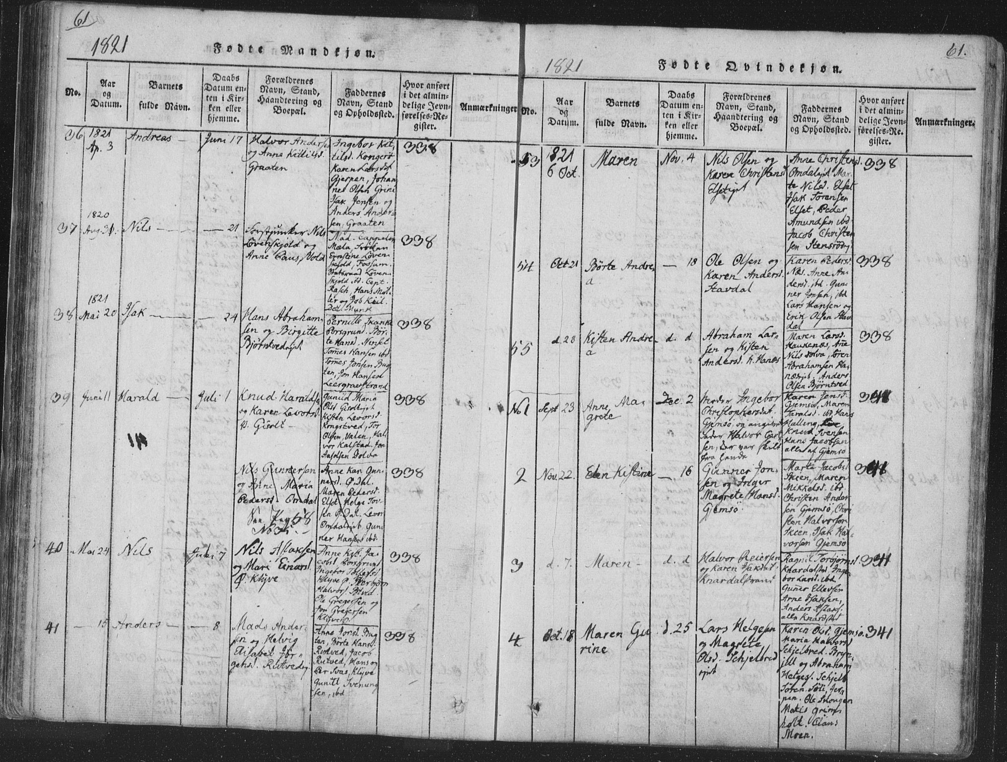 Solum kirkebøker, AV/SAKO-A-306/F/Fa/L0004: Parish register (official) no. I 4, 1814-1833, p. 61