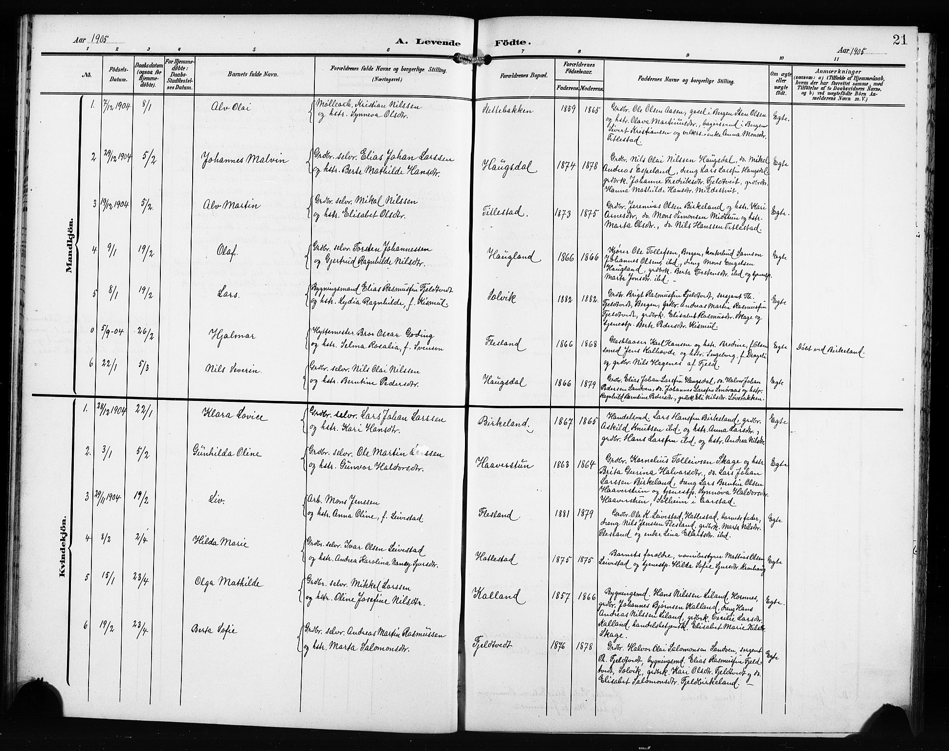 Fana Sokneprestembete, AV/SAB-A-75101/H/Hab/Haba/L0004: Parish register (copy) no. A 4, 1902-1912, p. 21