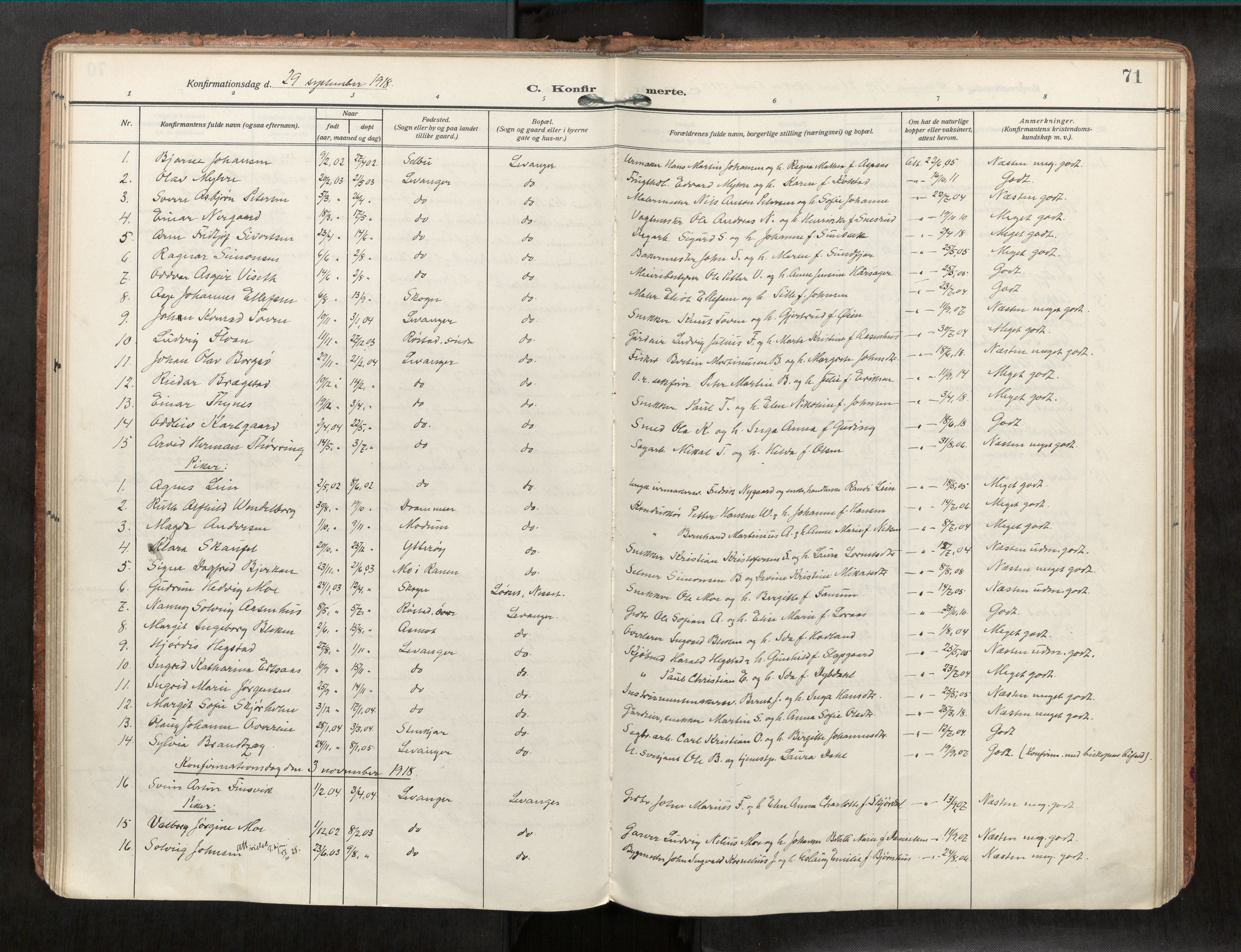 Levanger sokneprestkontor, SAT/A-1301/2/H/Haa/L0001: Parish register (official) no. 1, 1912-1932, p. 71