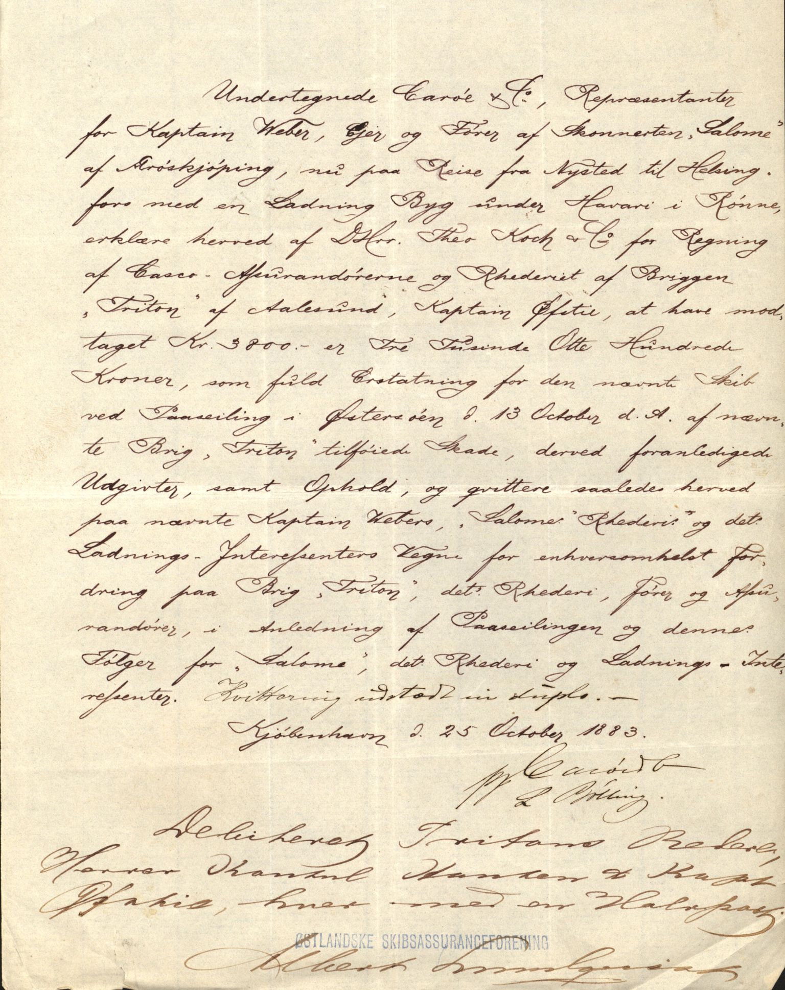 Pa 63 - Østlandske skibsassuranceforening, VEMU/A-1079/G/Ga/L0016/0003: Havaridokumenter / Triton, Bervadors Held, Anastasia, Amicitia, 1883, p. 6