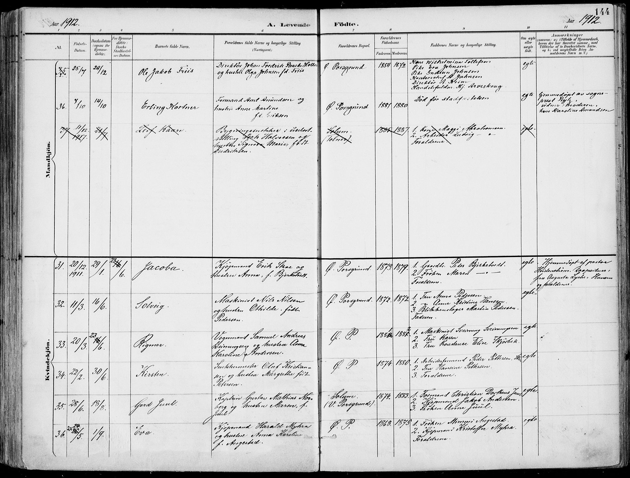 Porsgrunn kirkebøker , AV/SAKO-A-104/F/Fa/L0010: Parish register (official) no. 10, 1895-1919, p. 144