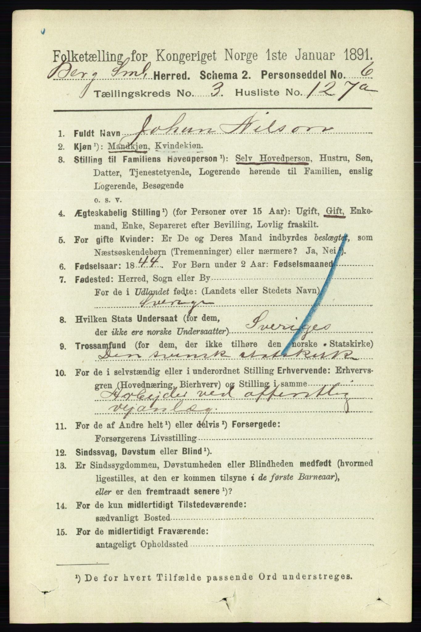 RA, 1891 census for 0116 Berg, 1891, p. 2716