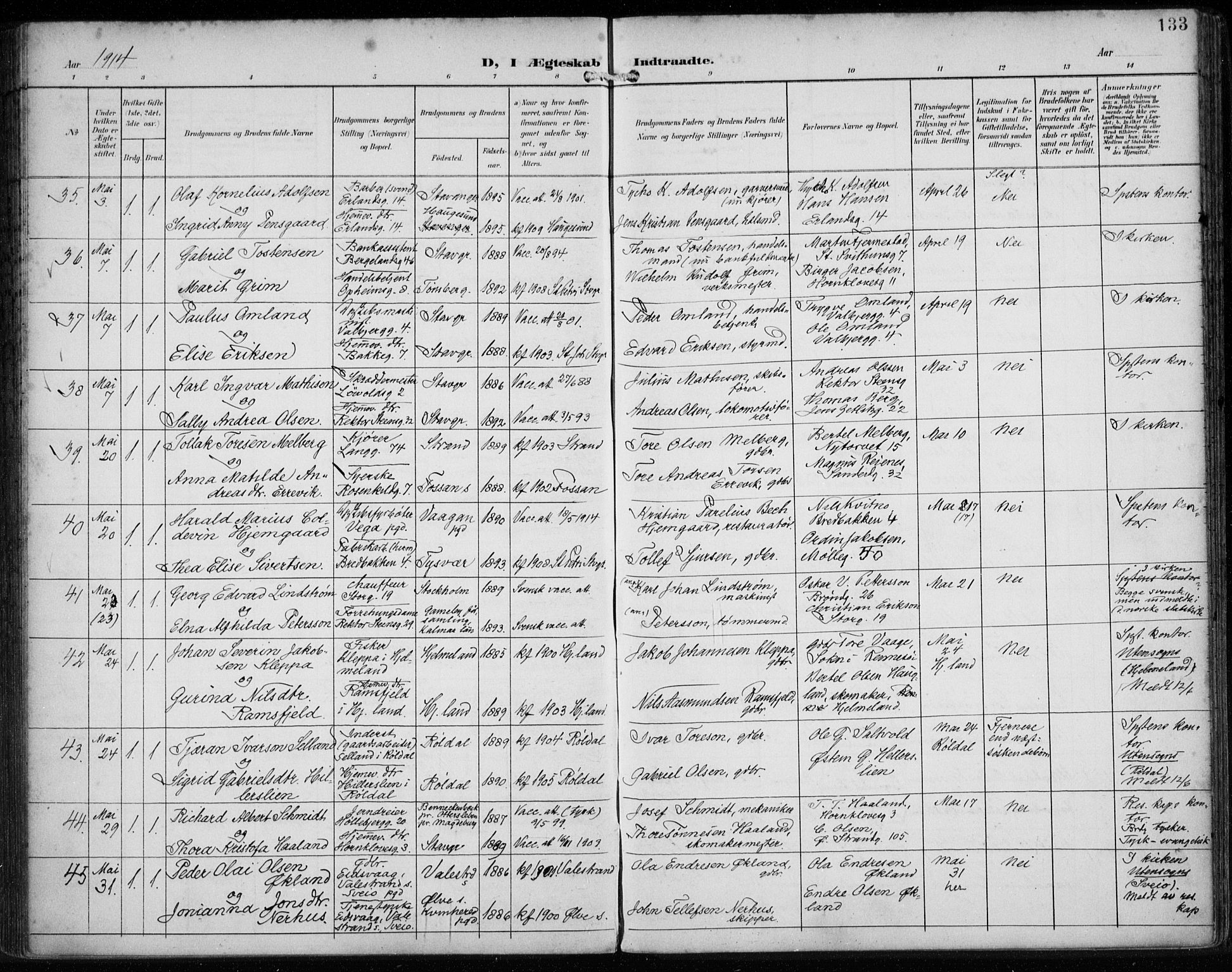 St. Petri sokneprestkontor, AV/SAST-A-101813/002/A/L0003: Parish register (official) no. A 24, 1900-1921, p. 133