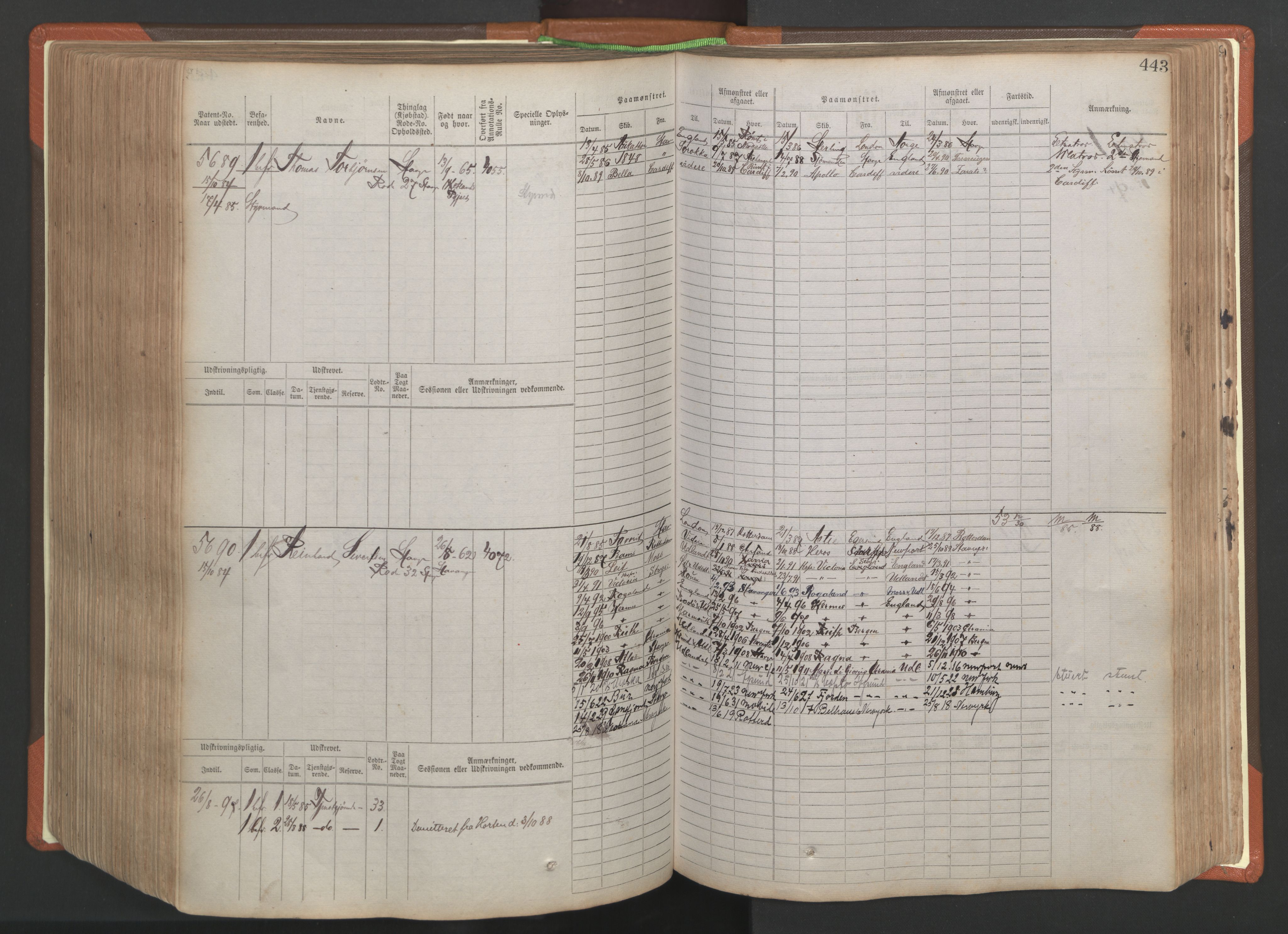 Stavanger sjømannskontor, AV/SAST-A-102006/F/Fb/Fbb/L0009: Sjøfartshovedrulle, patentnr. 4805-6006, 1879-1887, p. 449