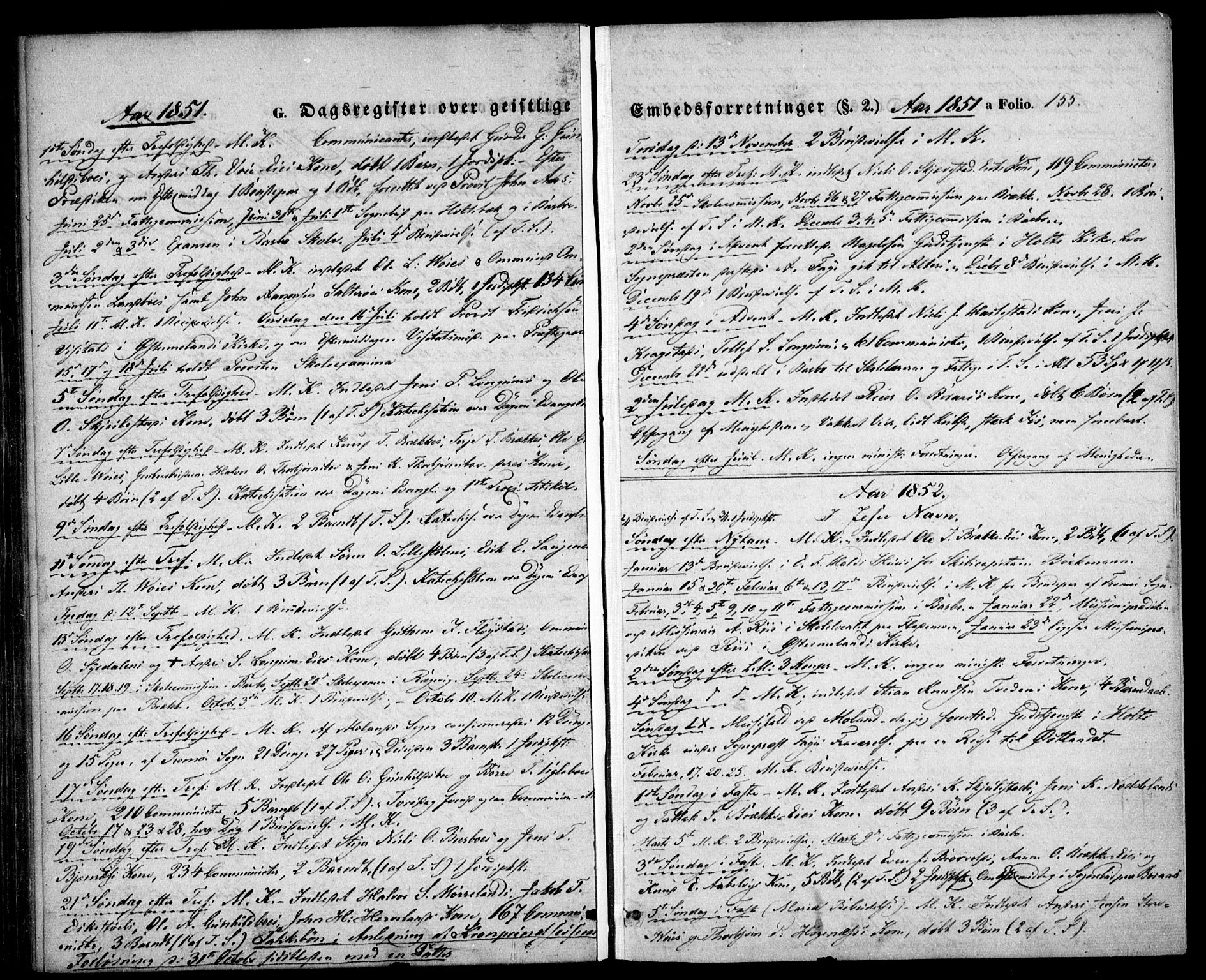 Austre Moland sokneprestkontor, SAK/1111-0001/F/Fa/Faa/L0007: Parish register (official) no. A 7, 1847-1857, p. 155