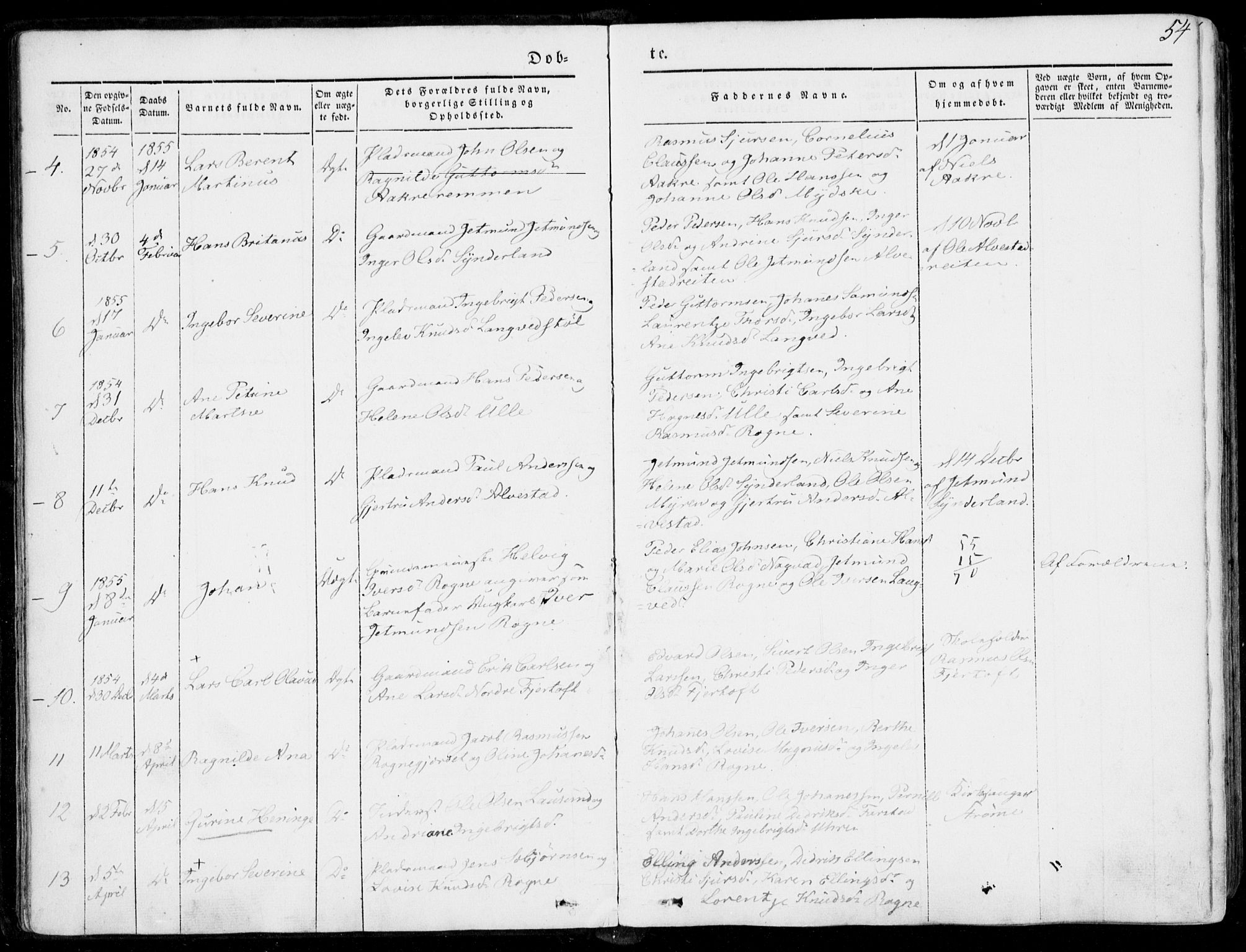 Ministerialprotokoller, klokkerbøker og fødselsregistre - Møre og Romsdal, SAT/A-1454/536/L0497: Parish register (official) no. 536A06, 1845-1865, p. 54