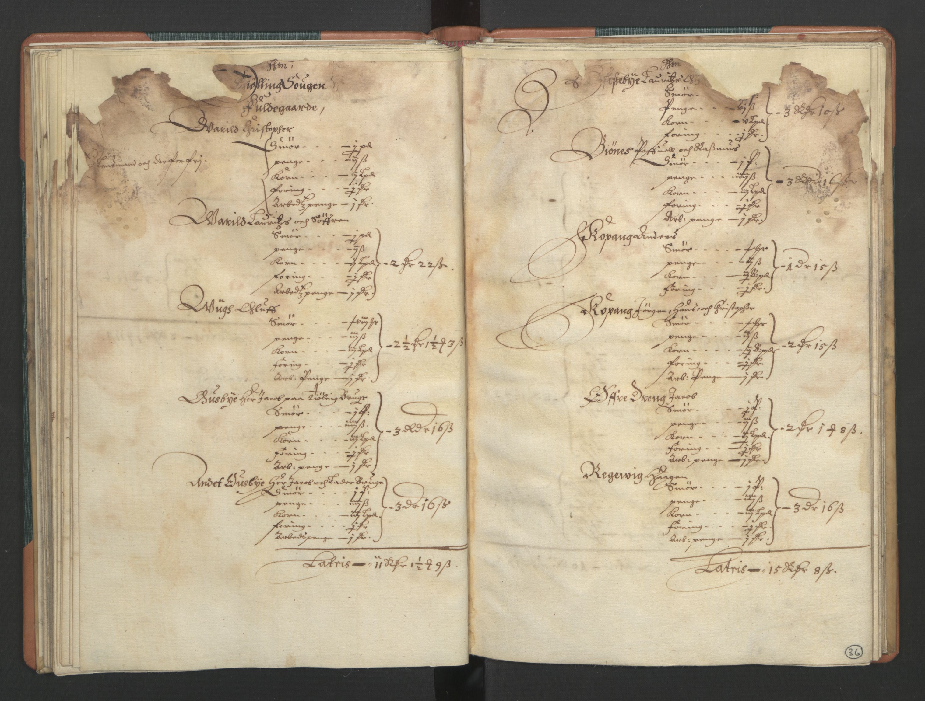 Rentekammeret inntil 1814, Realistisk ordnet avdeling, AV/RA-EA-4070/L/L0015/0002: Tønsberg lagdømme. Brunla len: / Brunla len. Kronens jordebok, 1661, p. 35b-36a