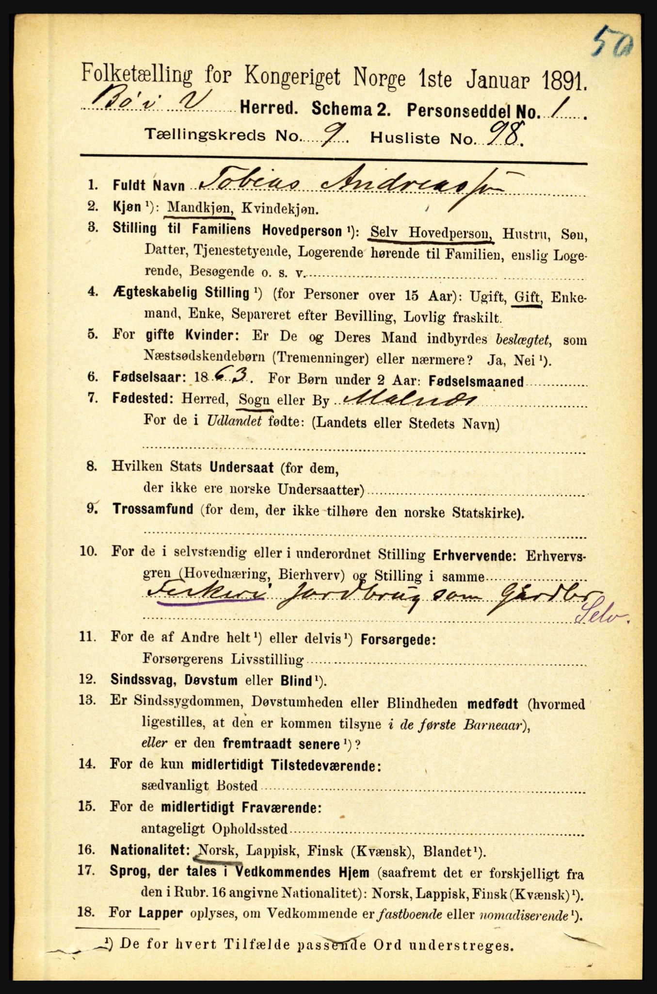 RA, 1891 census for 1867 Bø, 1891, p. 3972