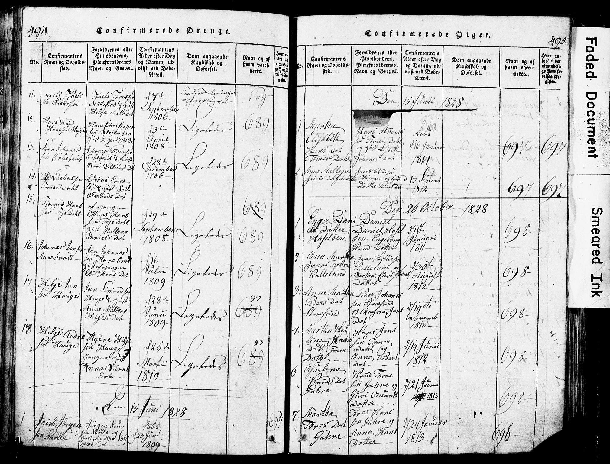 Torvastad sokneprestkontor, SAST/A -101857/H/Ha/Hab/L0002: Parish register (copy) no. B 2, 1817-1834, p. 494-495