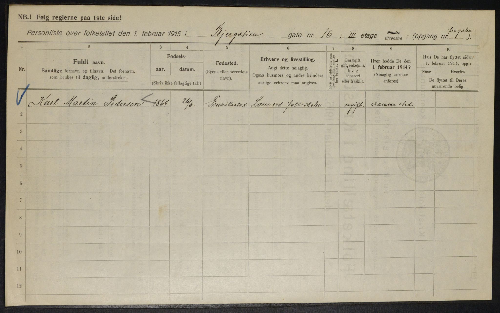 OBA, Municipal Census 1915 for Kristiania, 1915, p. 4601