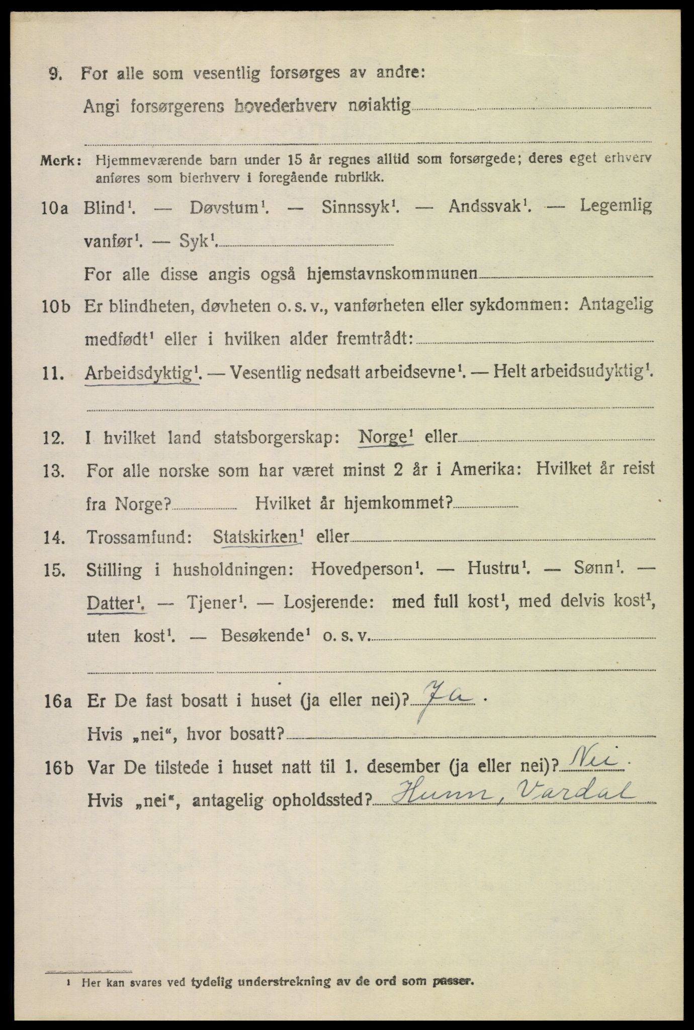 SAH, 1920 census for Vardal, 1920, p. 4868