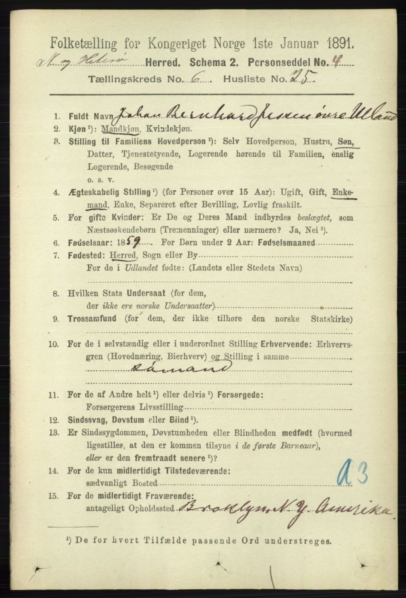 RA, 1891 census for 1043 Hidra og Nes, 1891, p. 2387