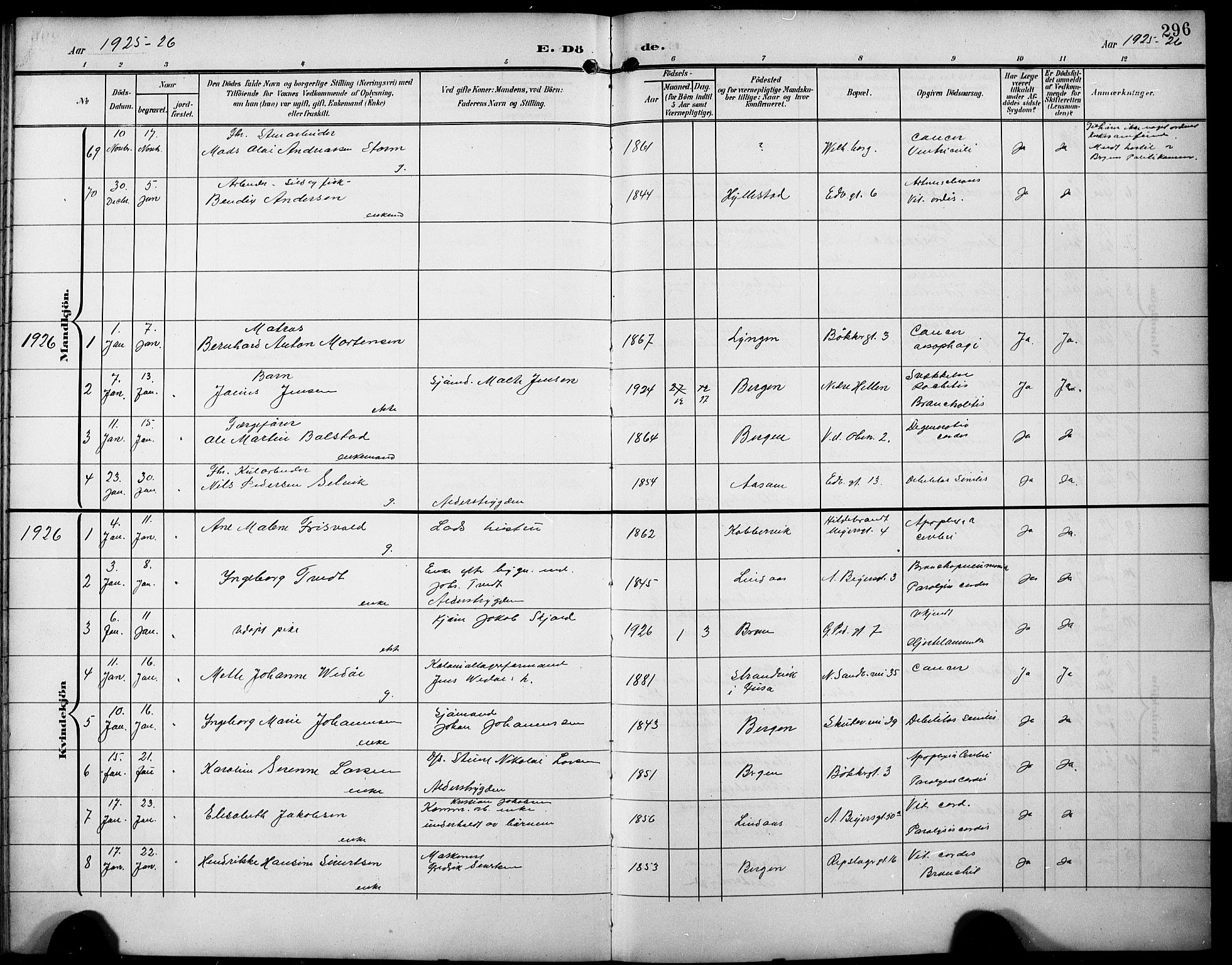 Sandviken Sokneprestembete, SAB/A-77601/H/Hb/L0017: Parish register (copy) no. E 1, 1903-1926, p. 296