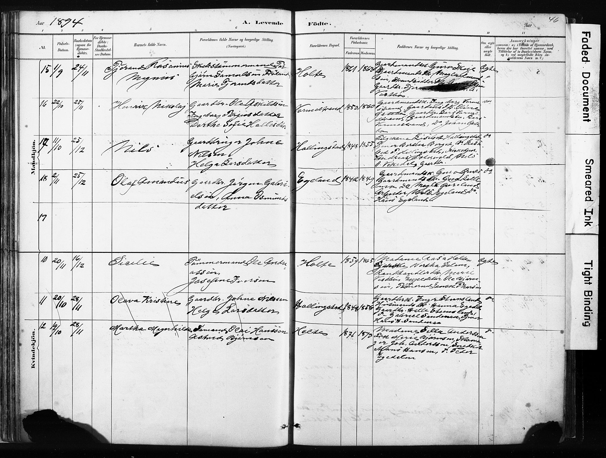 Vikedal sokneprestkontor, AV/SAST-A-101840/01/IV: Parish register (official) no. A 10, 1884-1907, p. 46