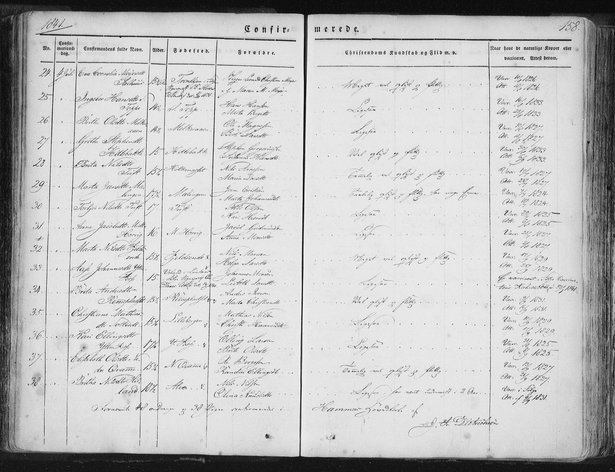 Hamre sokneprestembete, SAB/A-75501/H/Ha/Haa/Haaa/L0012: Parish register (official) no. A 12, 1834-1845, p. 158