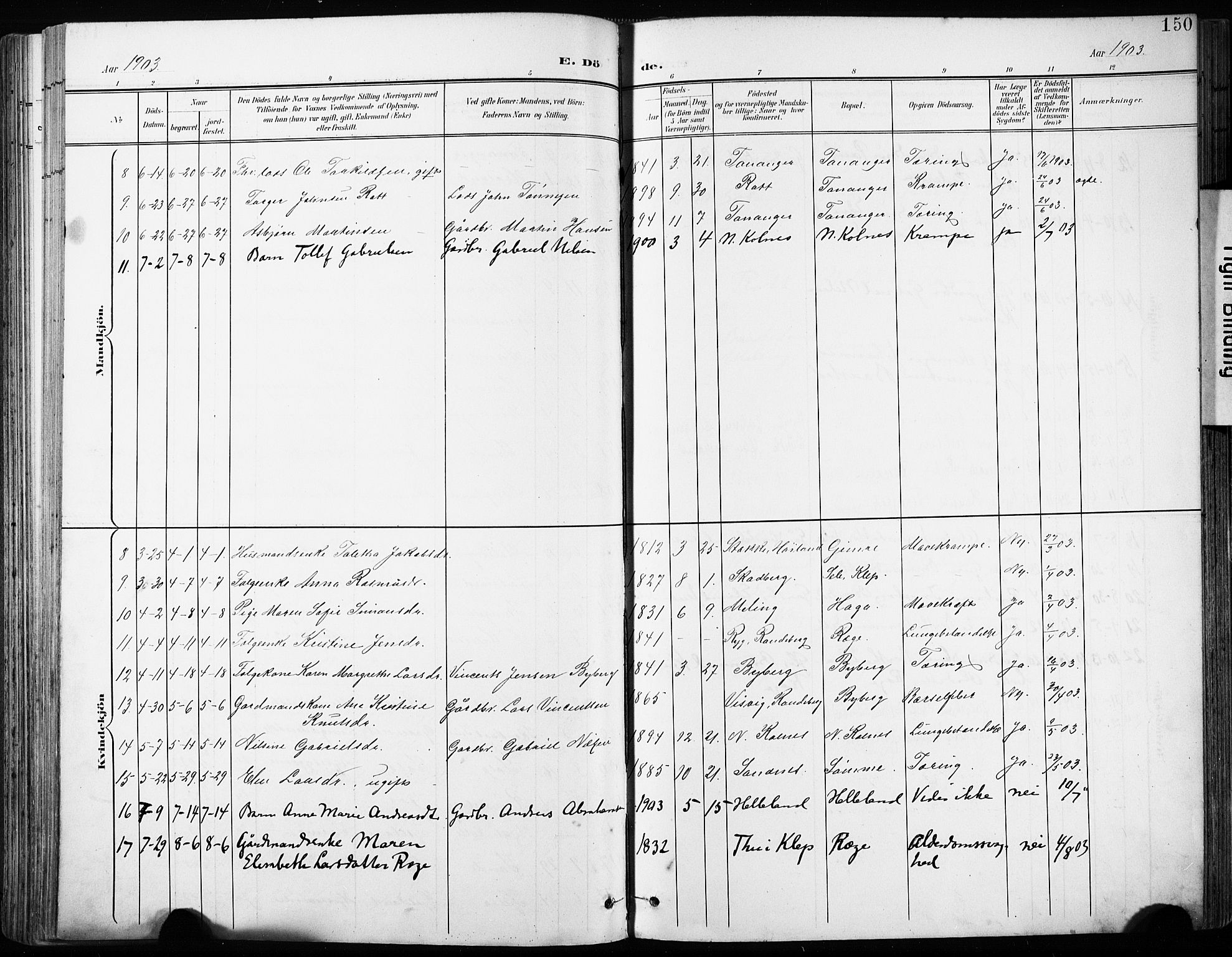 Håland sokneprestkontor, AV/SAST-A-101802/001/30BA/L0013: Parish register (official) no. A 12, 1901-1913, p. 151