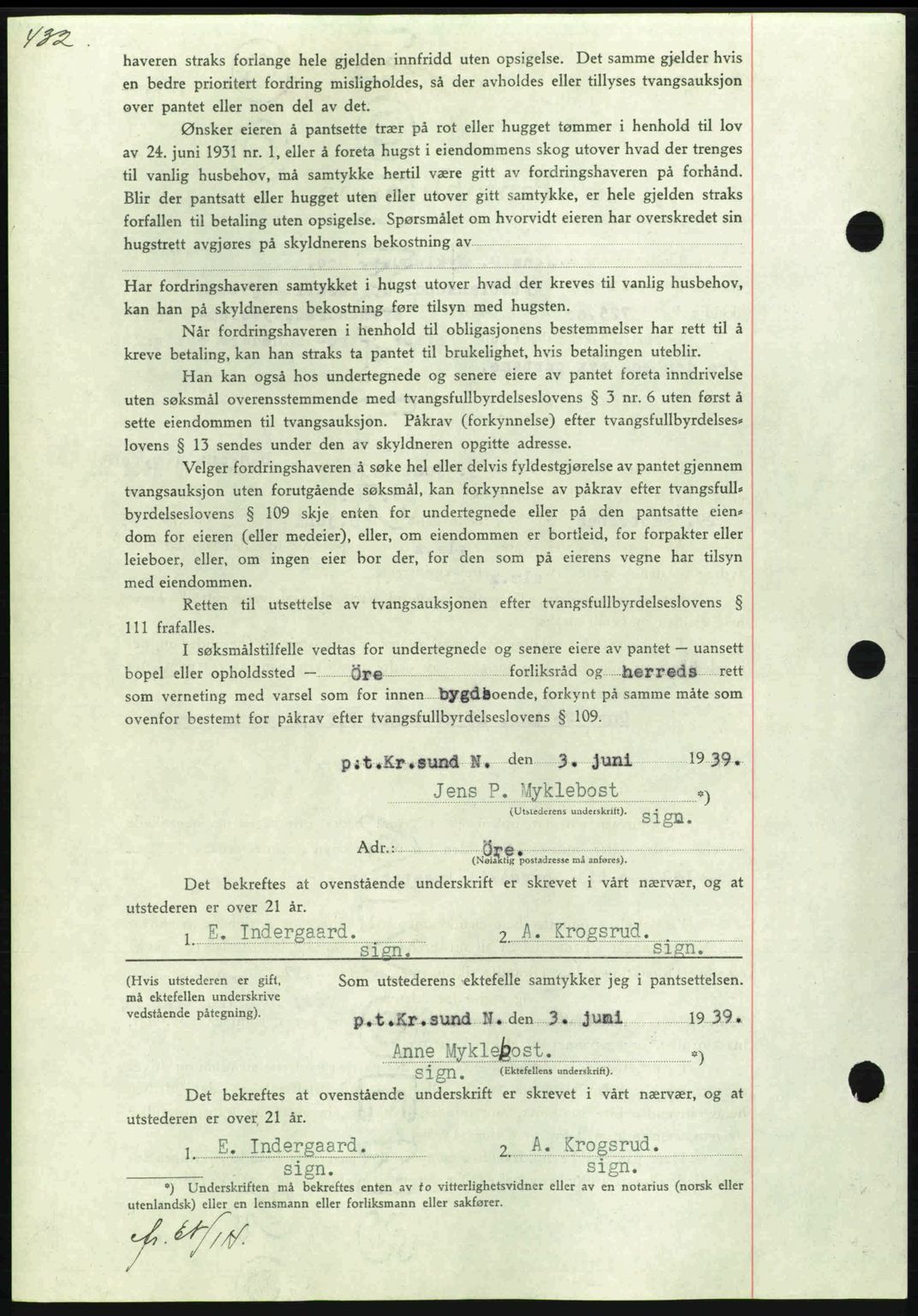 Nordmøre sorenskriveri, AV/SAT-A-4132/1/2/2Ca: Mortgage book no. B85, 1939-1939, Diary no: : 1529/1939