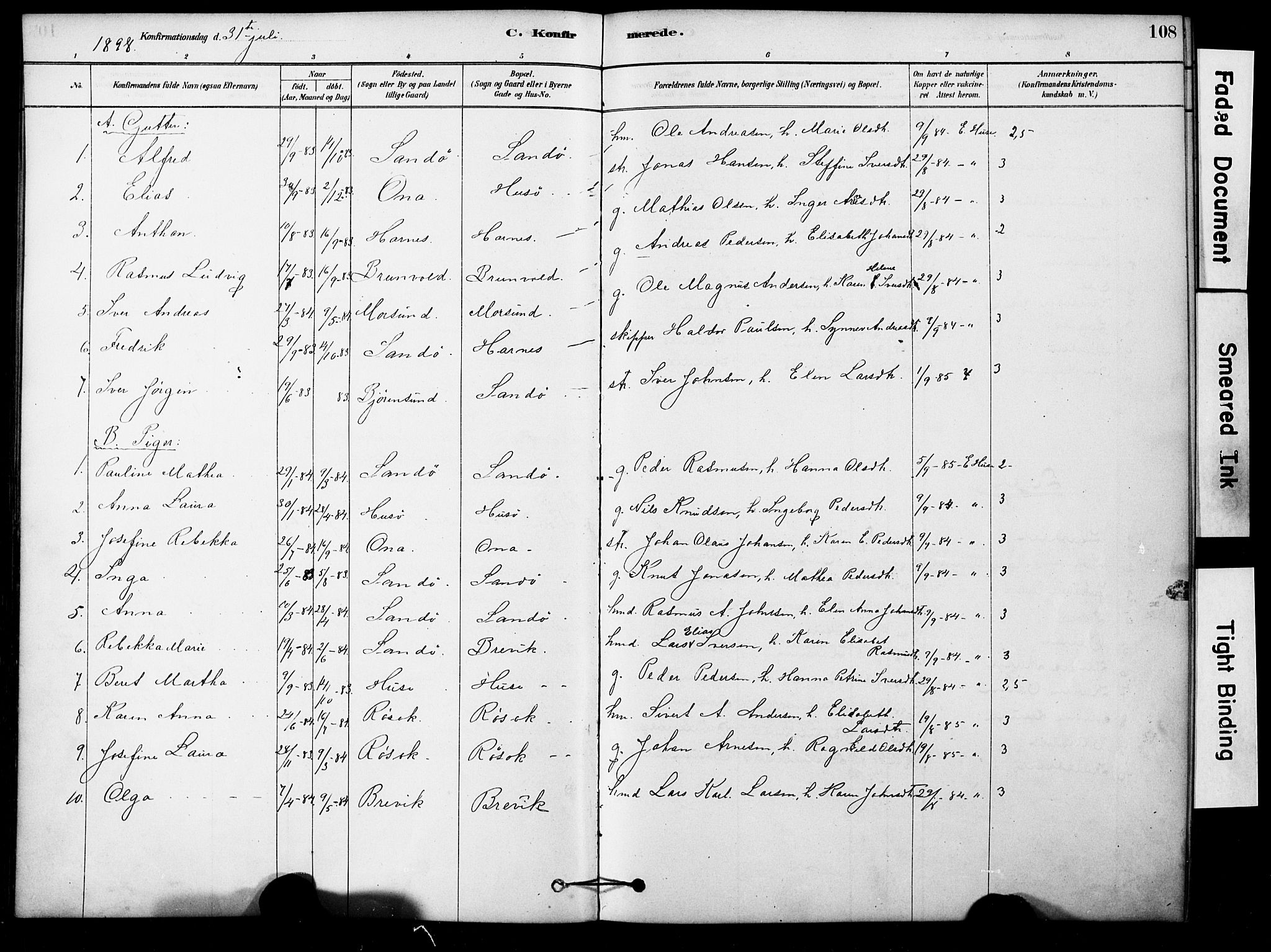 Ministerialprotokoller, klokkerbøker og fødselsregistre - Møre og Romsdal, AV/SAT-A-1454/561/L0729: Parish register (official) no. 561A03, 1878-1900, p. 108