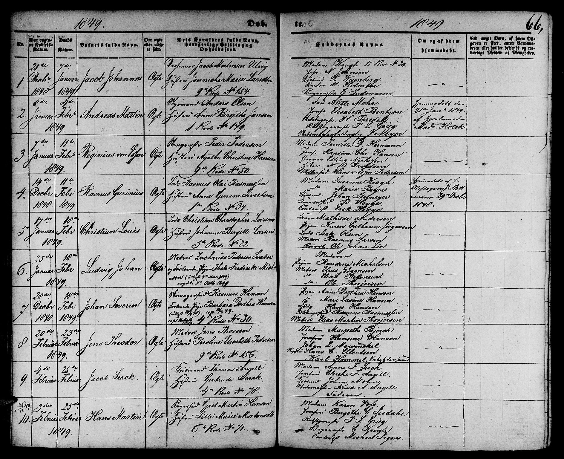 Nykirken Sokneprestembete, SAB/A-77101/H/Hab: Parish register (copy) no. B 1, 1842-1858, p. 66