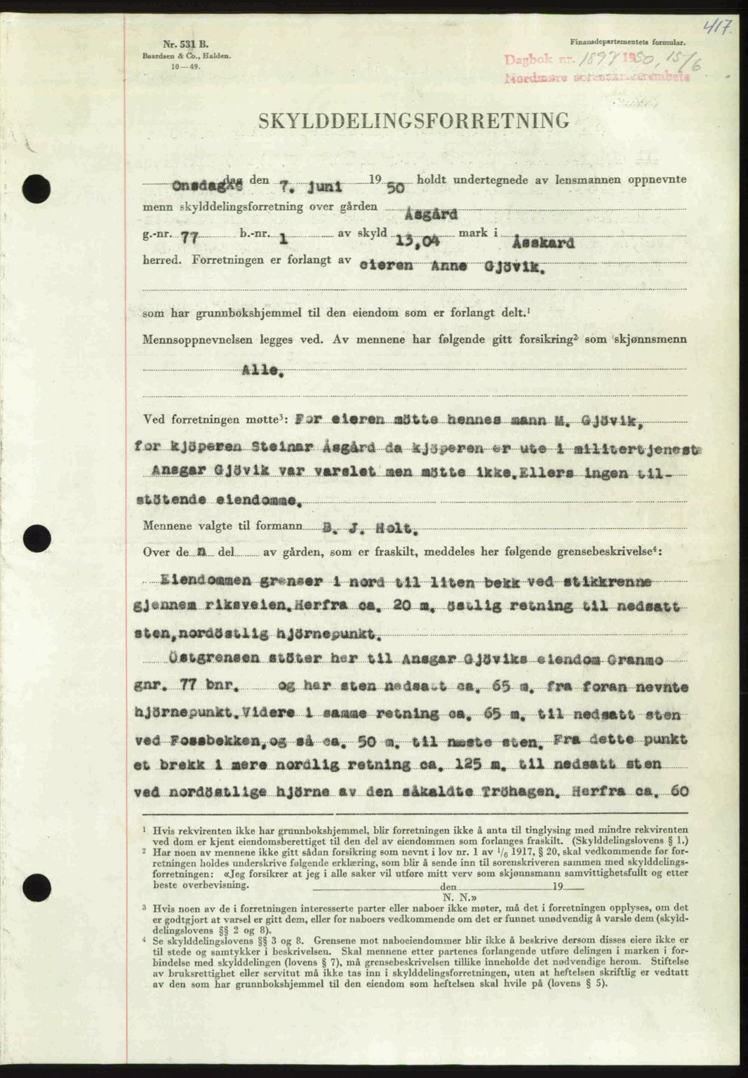 Nordmøre sorenskriveri, AV/SAT-A-4132/1/2/2Ca: Mortgage book no. A115, 1950-1950, Diary no: : 1897/1950