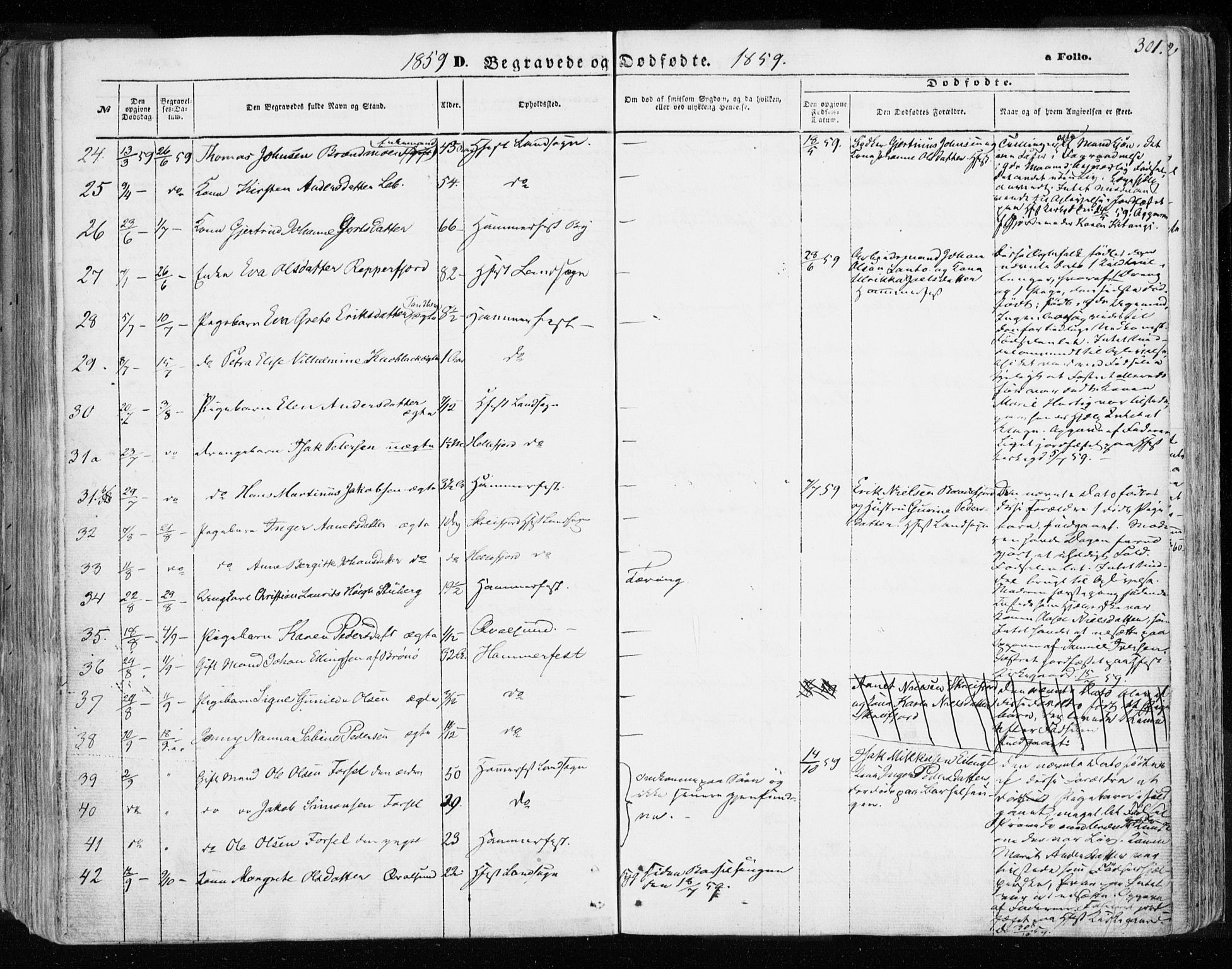 Hammerfest sokneprestkontor, AV/SATØ-S-1347/H/Ha/L0005.kirke: Parish register (official) no. 5, 1857-1869, p. 301