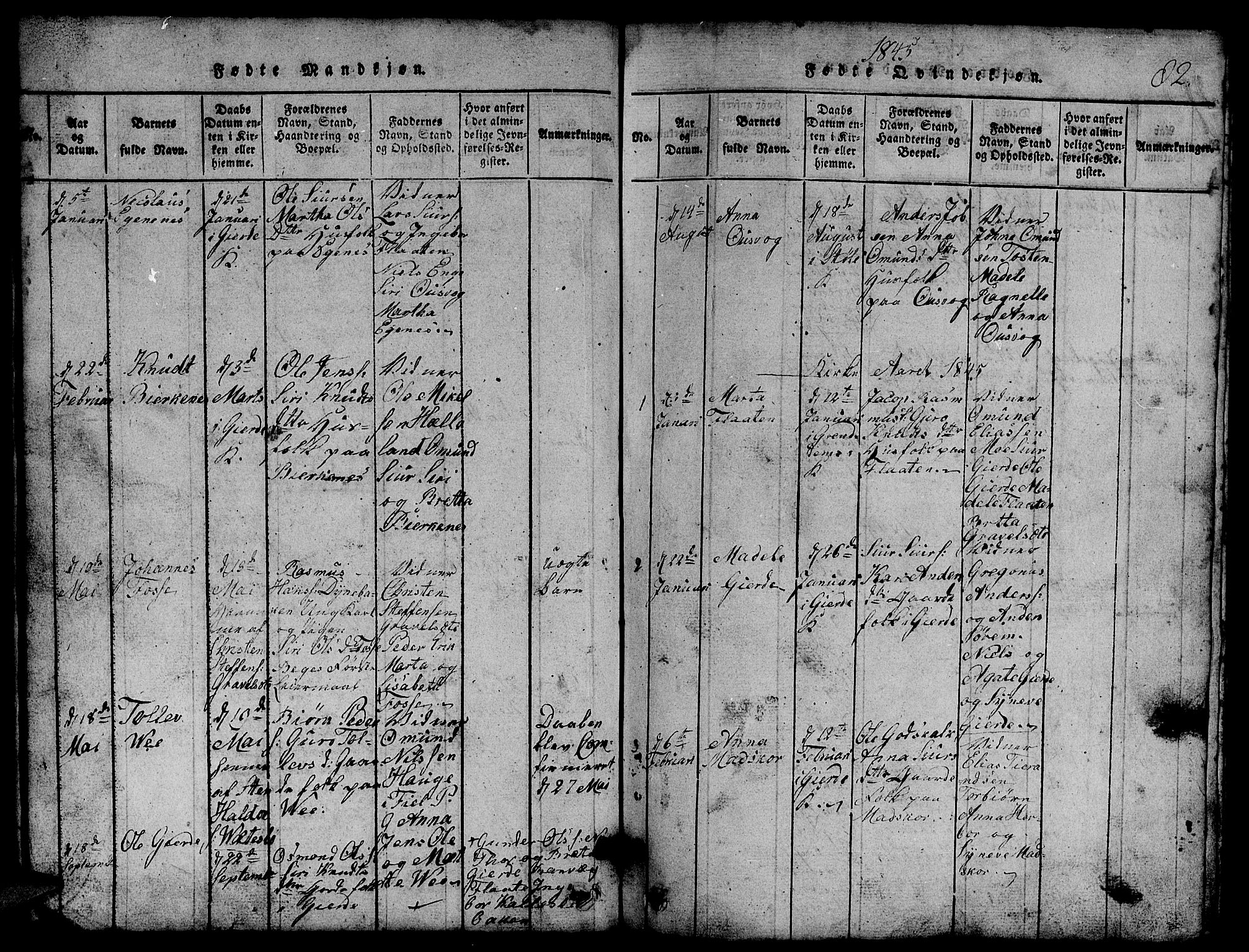Etne sokneprestembete, SAB/A-75001/H/Hab: Parish register (copy) no. B 1, 1815-1850, p. 82
