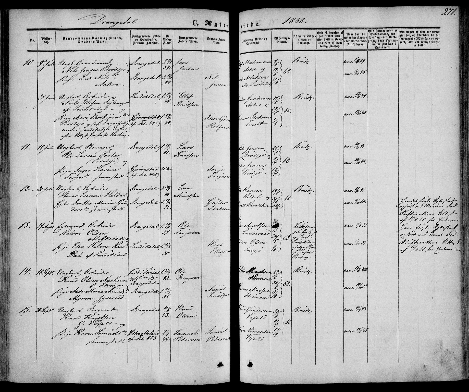 Drangedal kirkebøker, AV/SAKO-A-258/F/Fa/L0008: Parish register (official) no. 8, 1857-1871, p. 271