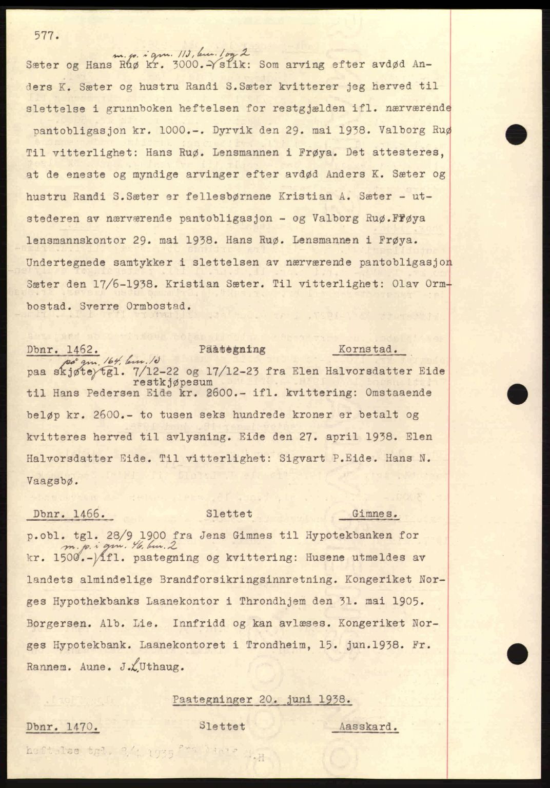 Nordmøre sorenskriveri, AV/SAT-A-4132/1/2/2Ca: Mortgage book no. C80, 1936-1939, Diary no: : 1462/1938