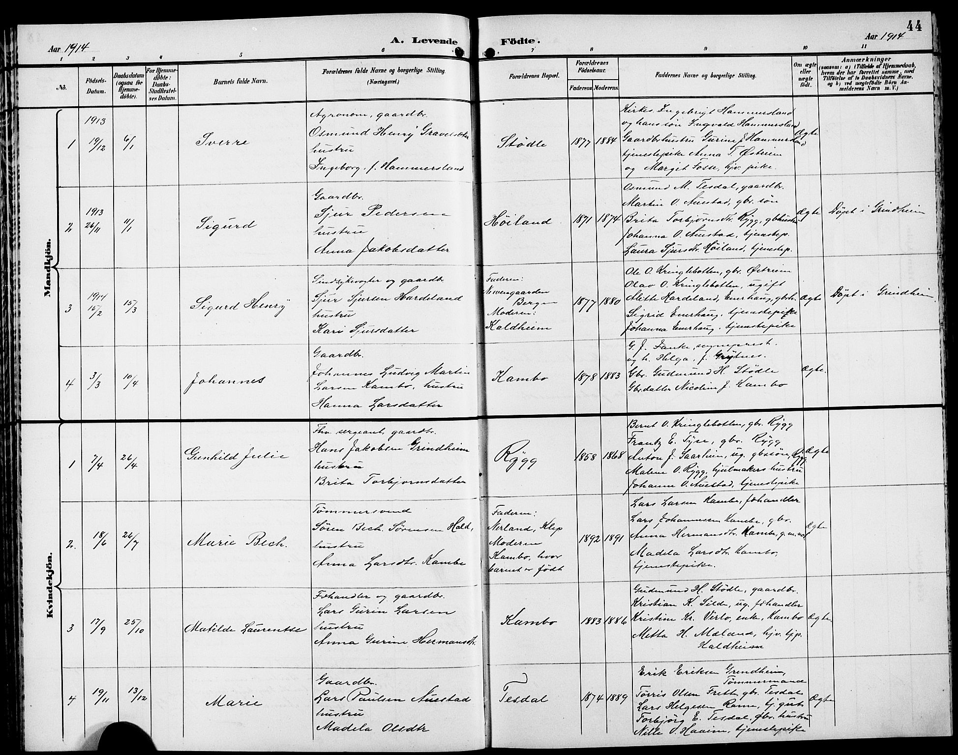 Etne sokneprestembete, SAB/A-75001/H/Hab: Parish register (copy) no. A 6, 1897-1924, p. 44