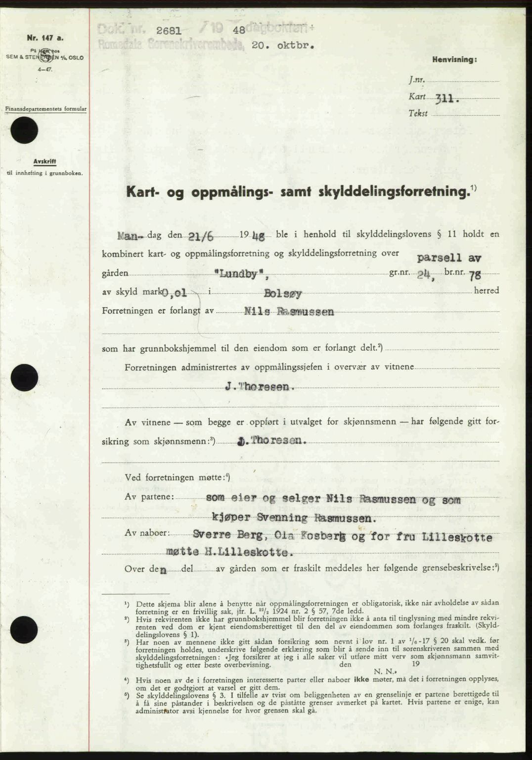 Romsdal sorenskriveri, AV/SAT-A-4149/1/2/2C: Mortgage book no. A27, 1948-1948, Diary no: : 2681/1948