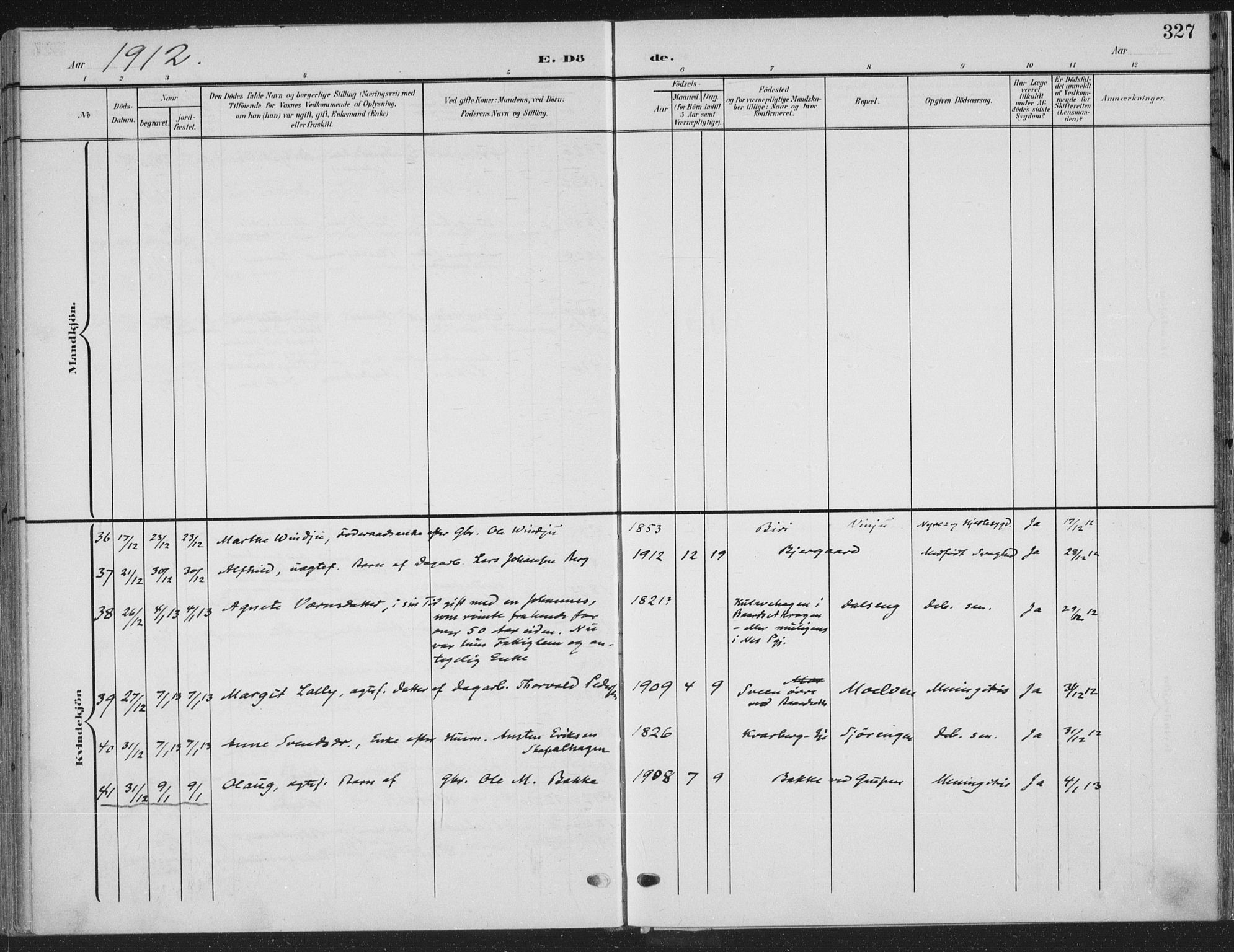 Ringsaker prestekontor, AV/SAH-PREST-014/K/Ka/L0018: Parish register (official) no. 18, 1903-1912, p. 327