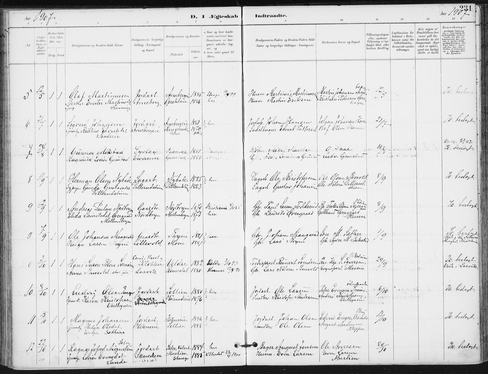 Romedal prestekontor, SAH/PREST-004/K/L0011: Parish register (official) no. 11, 1896-1912, p. 231