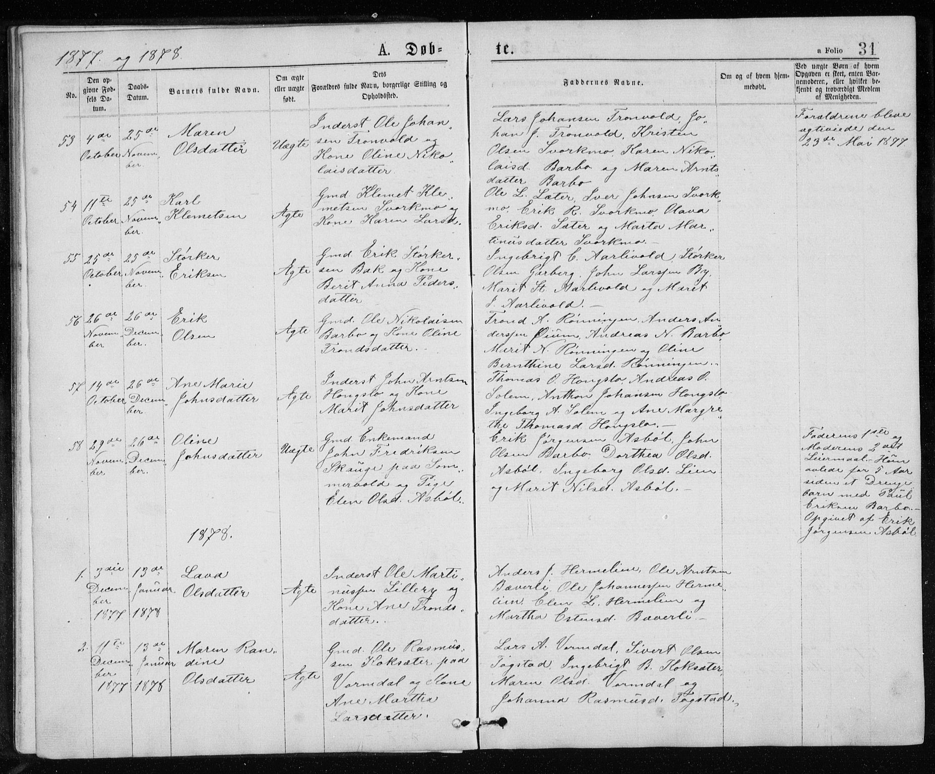 Ministerialprotokoller, klokkerbøker og fødselsregistre - Sør-Trøndelag, SAT/A-1456/671/L0843: Parish register (copy) no. 671C02, 1873-1892, p. 31