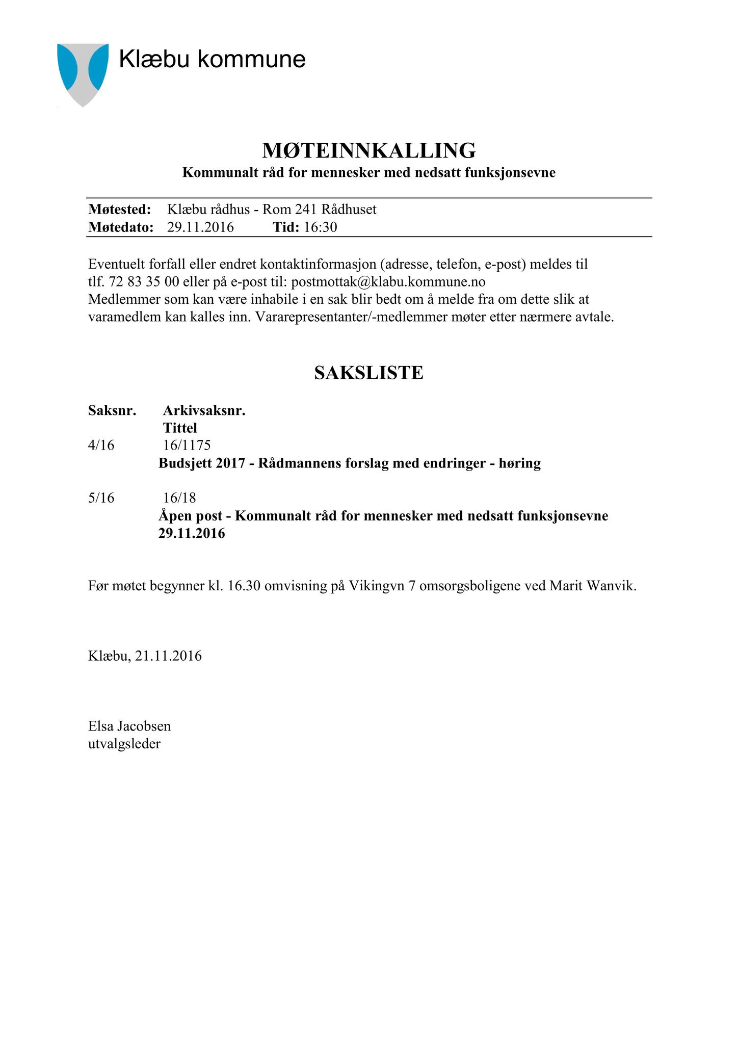 Klæbu Kommune, TRKO/KK/08-KMNF/L006: Kommunalt råd for mennesker med nedsatt funksjonsevne - Møteoversikt, 2016, p. 20