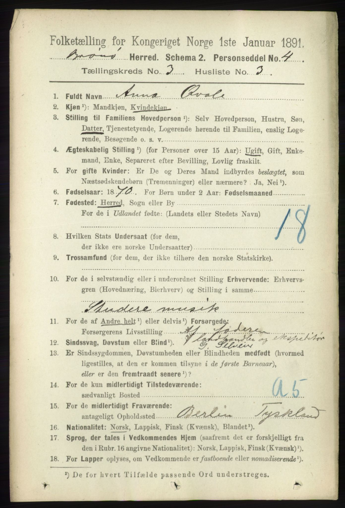 RA, 1891 census for 1814 Brønnøy, 1891, p. 1302