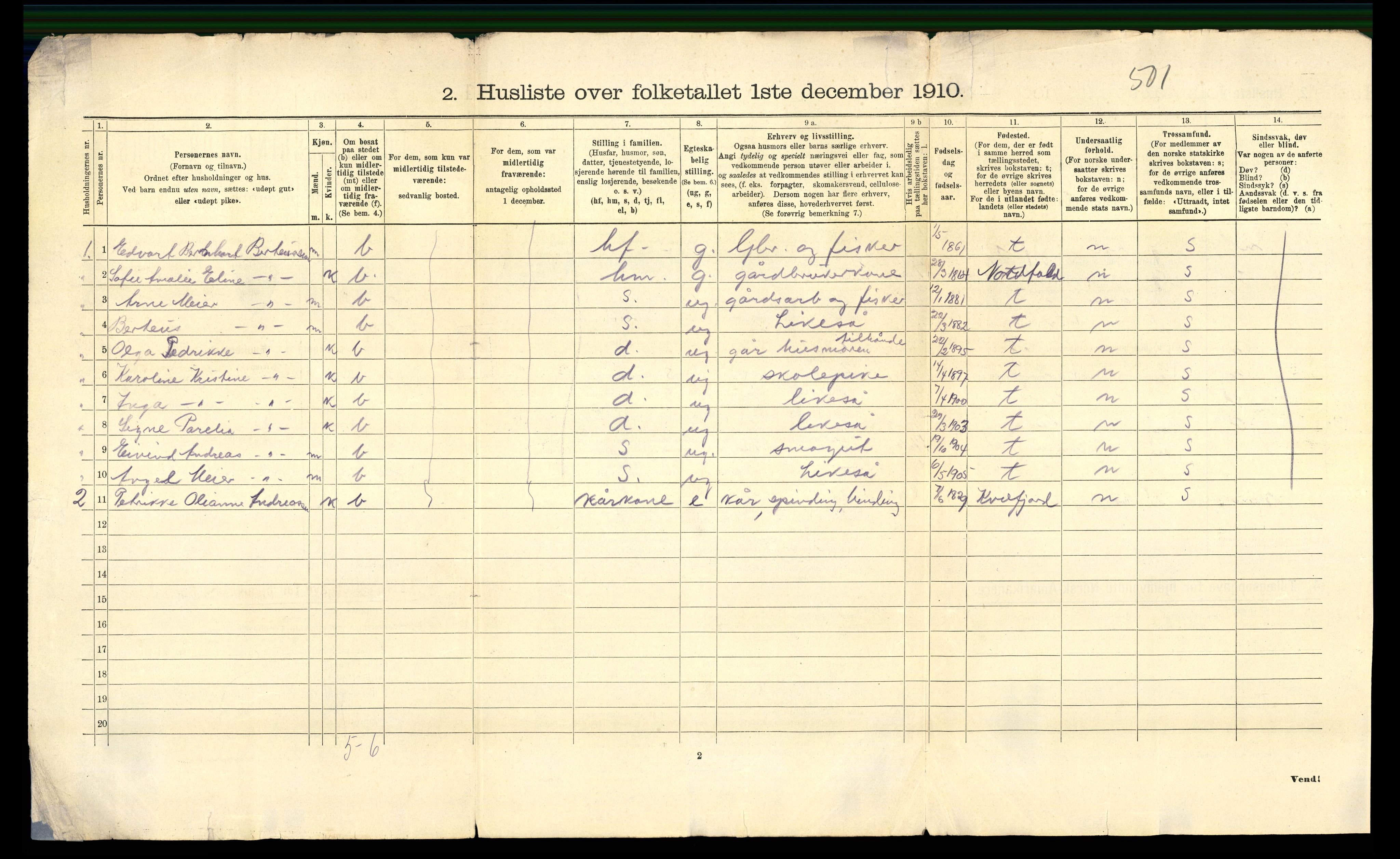 RA, 1910 census for Leiranger, 1910, p. 18