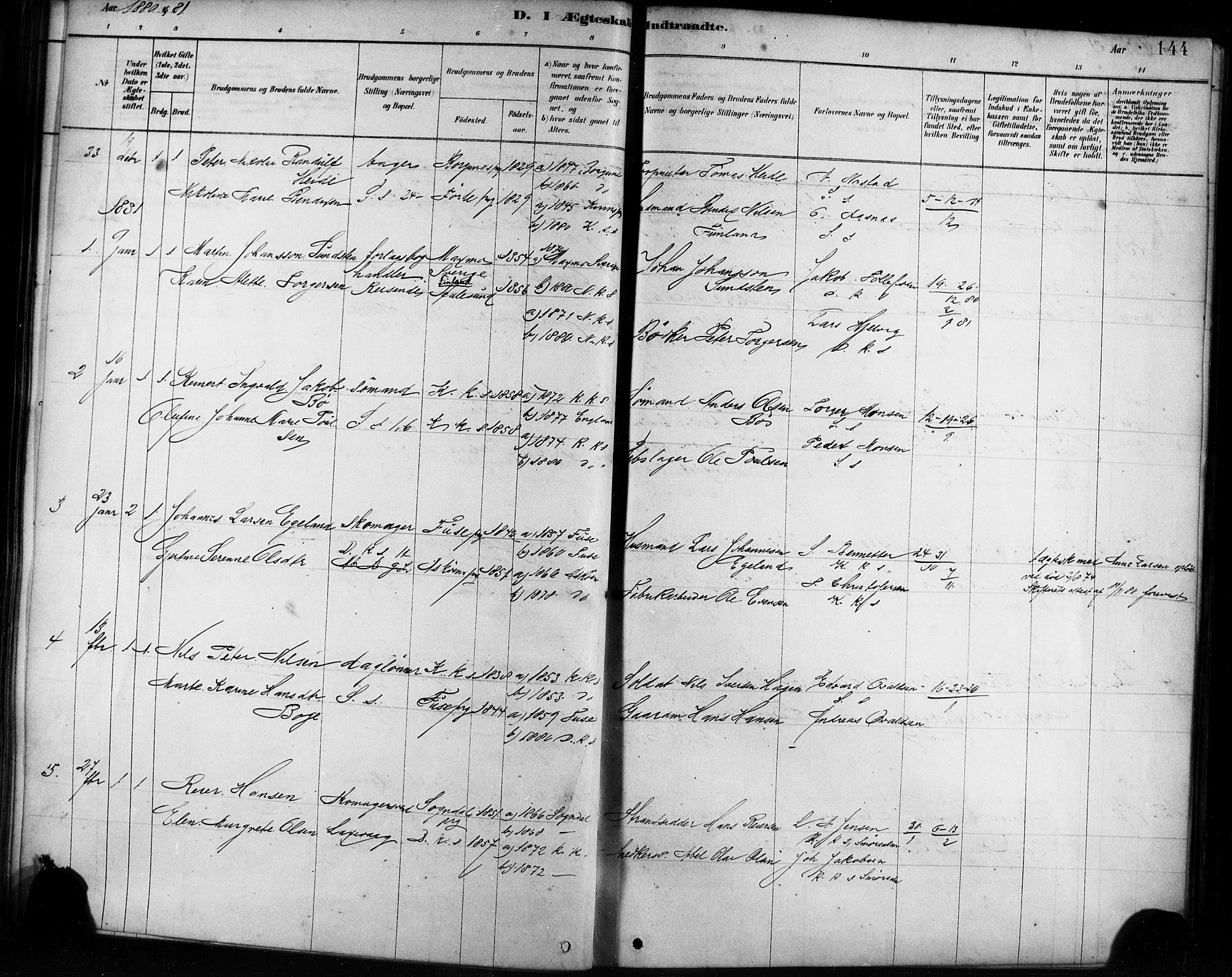 Sandviken Sokneprestembete, AV/SAB-A-77601/H/Ha/L0002: Parish register (official) no. A 2, 1878-1896, p. 144