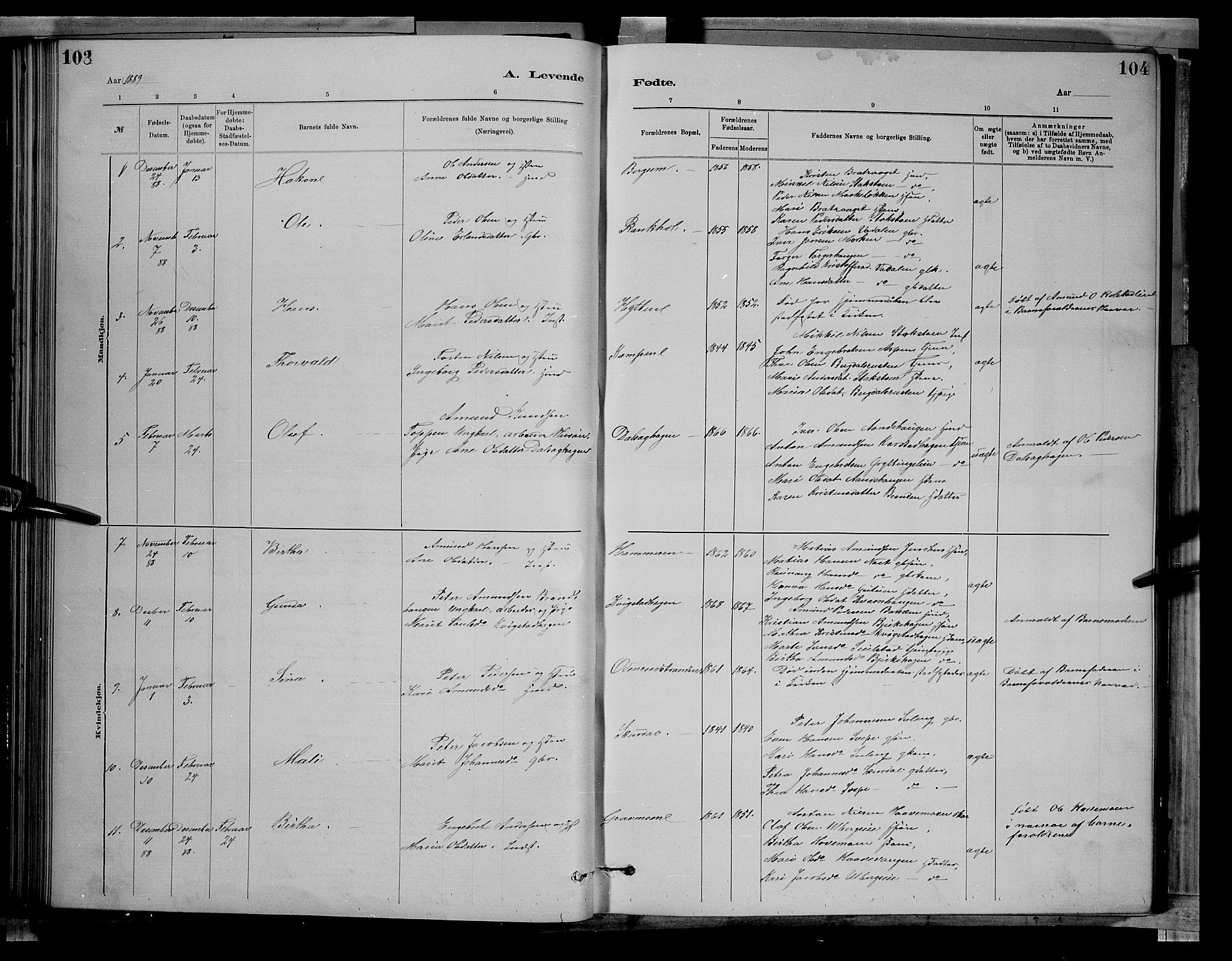 Sør-Fron prestekontor, SAH/PREST-010/H/Ha/Hab/L0003: Parish register (copy) no. 3, 1884-1896, p. 103-104