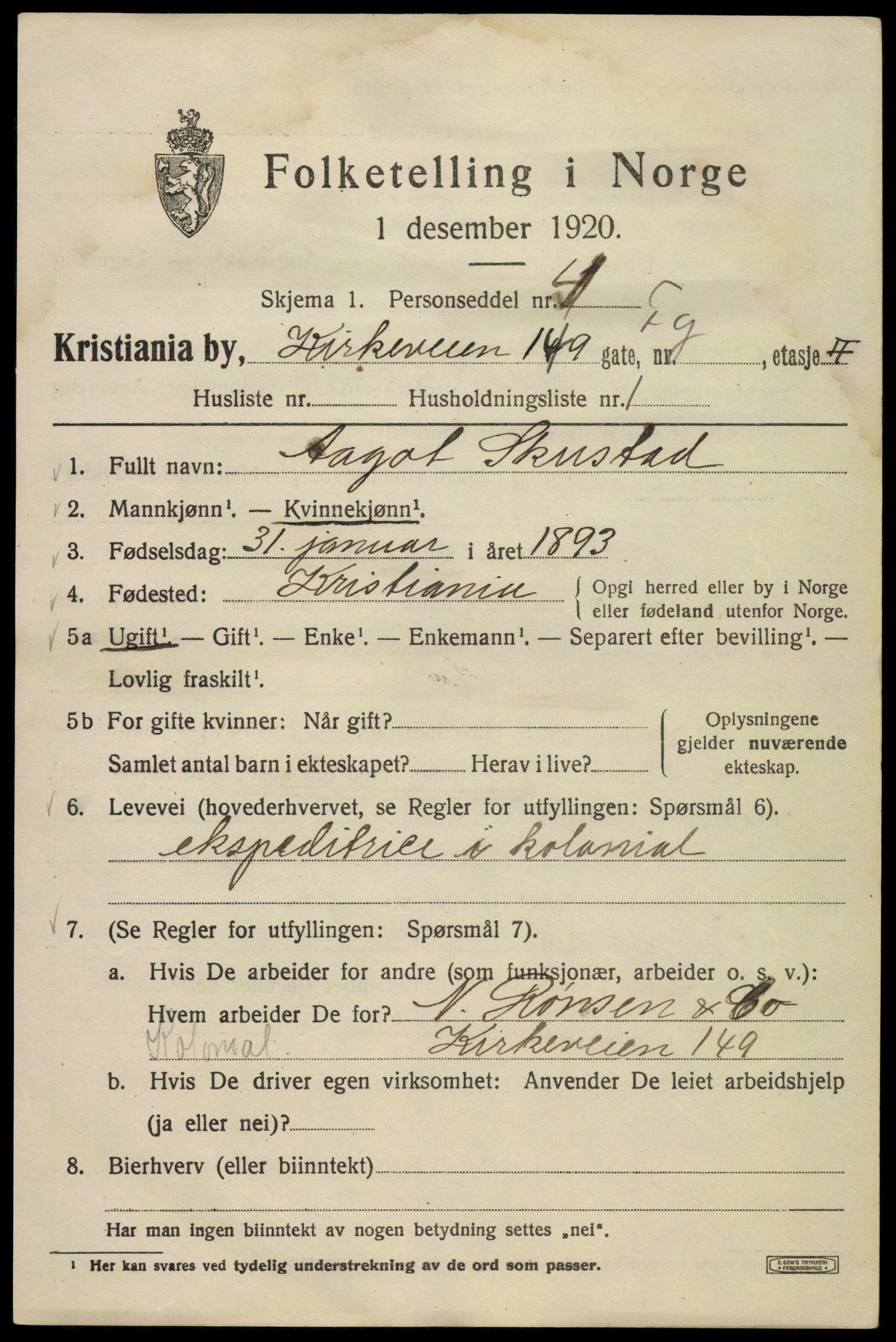 SAO, 1920 census for Kristiania, 1920, p. 340307