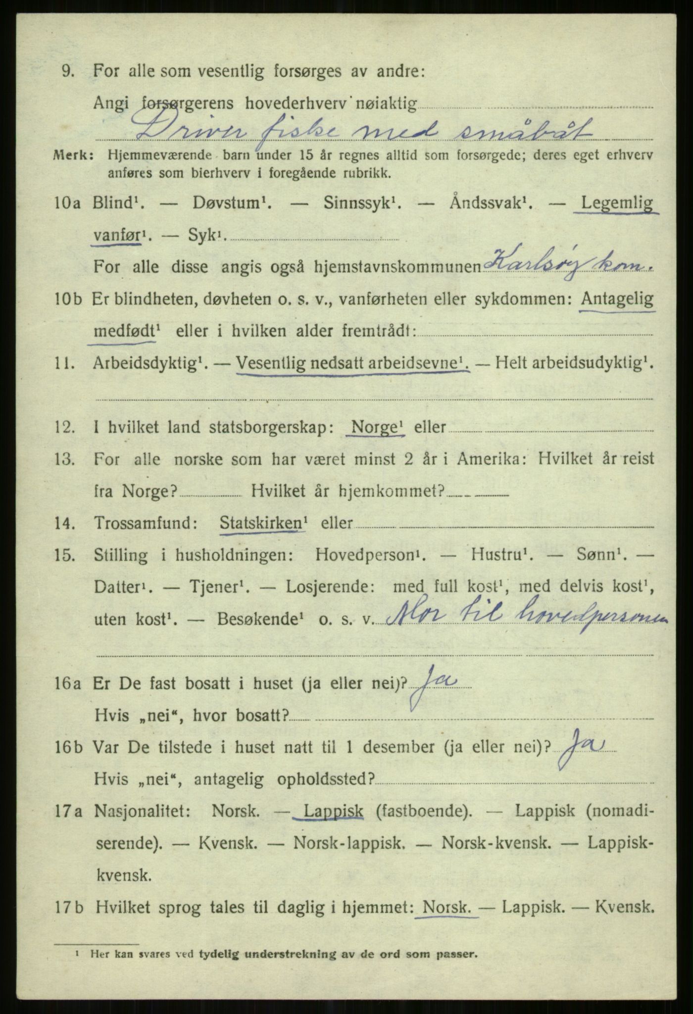 SATØ, 1920 census for Karlsøy, 1920, p. 1181