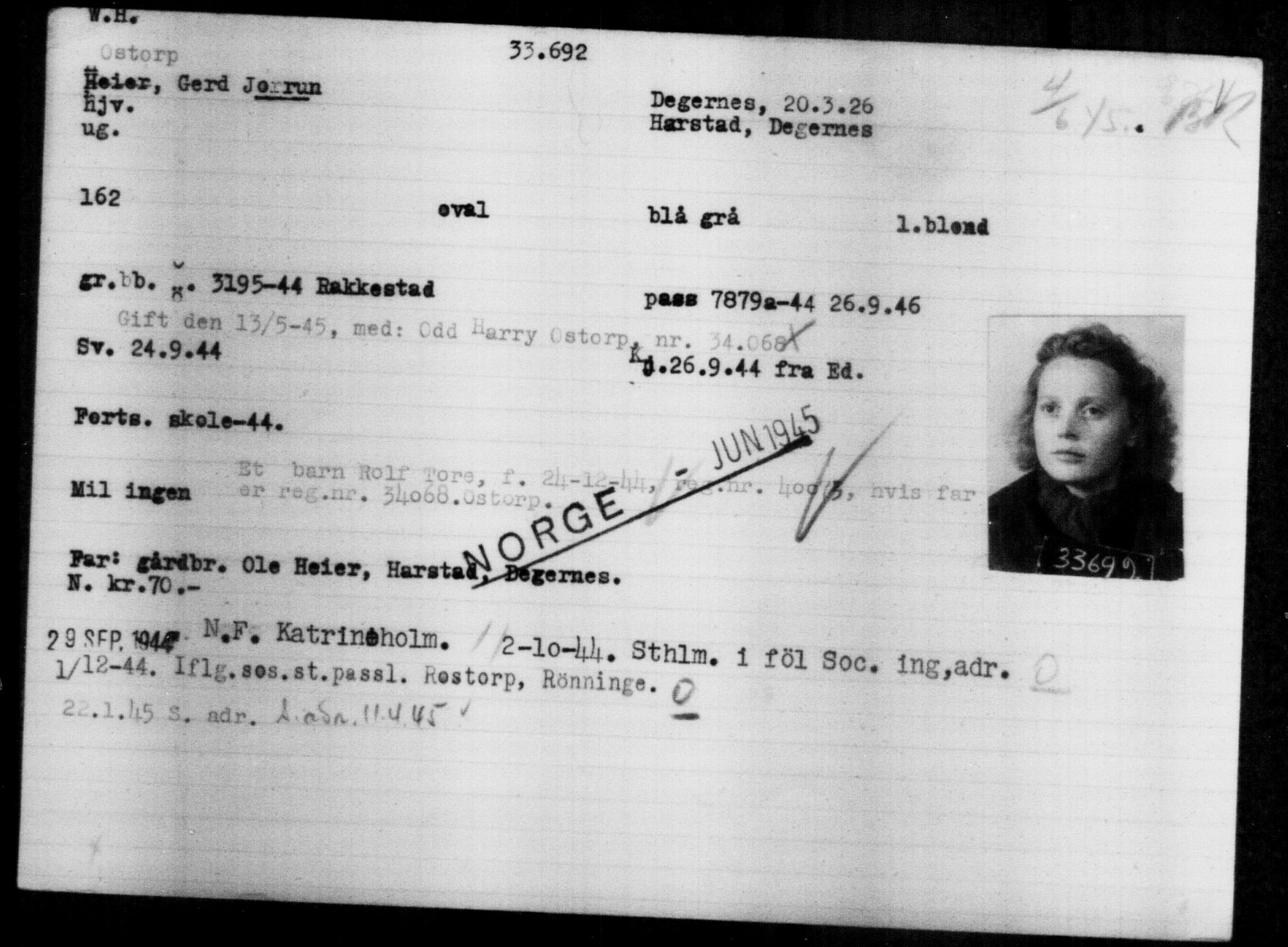 Utenriksstasjonene, Legasjonen i Stockholm, Flyktningkontoret, AV/RA-S-6753/V/Va/L0013: Kjesäterkartoteket, flyktninger med registreringsnr. 31500-34731, 1940-1945, p. 2312