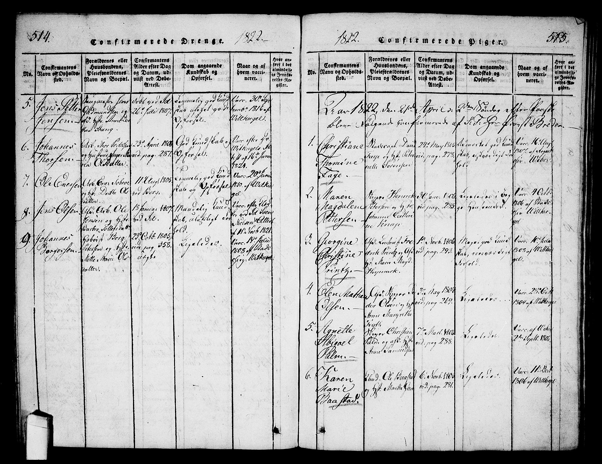 Halden prestekontor Kirkebøker, SAO/A-10909/G/Ga/L0001: Parish register (copy) no. 1, 1815-1833, p. 514-515