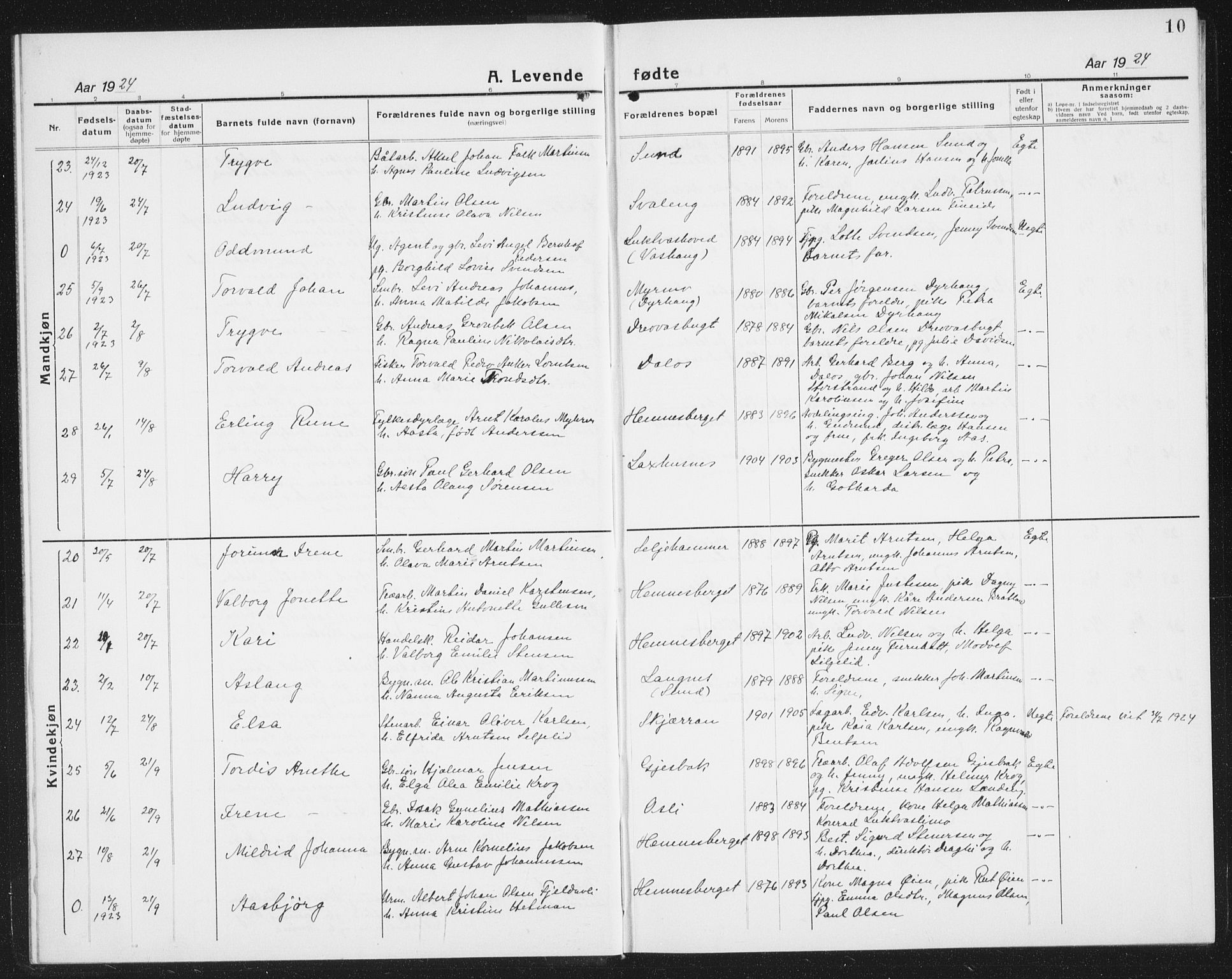 Ministerialprotokoller, klokkerbøker og fødselsregistre - Nordland, AV/SAT-A-1459/825/L0372: Parish register (copy) no. 825C09, 1923-1940, p. 10