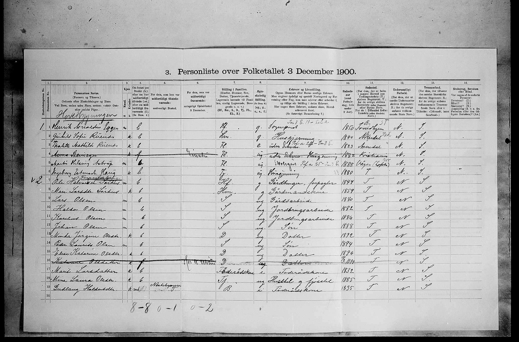 SAH, 1900 census for Lille Elvedalen, 1900, p. 318