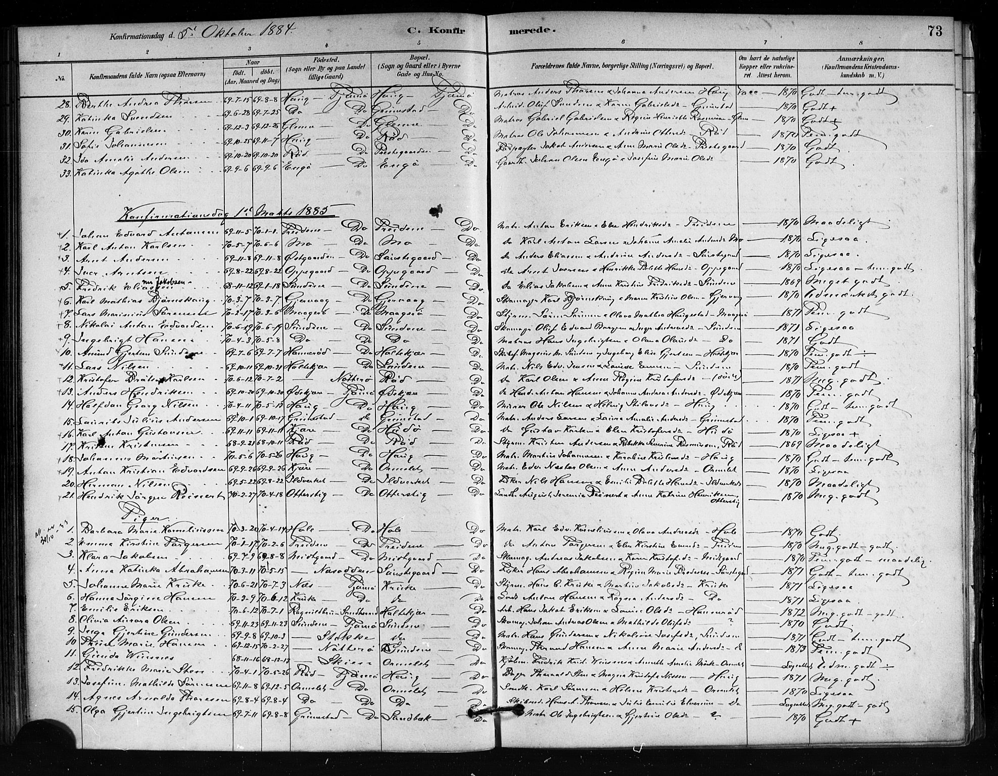 Tjøme kirkebøker, SAKO/A-328/F/Fa/L0001: Parish register (official) no. 1, 1879-1890, p. 73