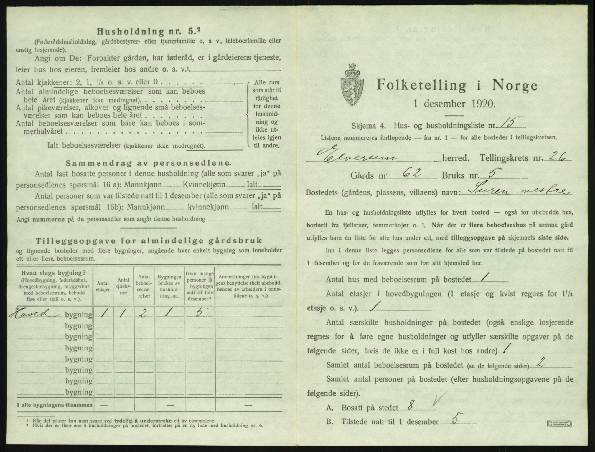 SAH, 1920 census for Elverum, 1920, p. 3766